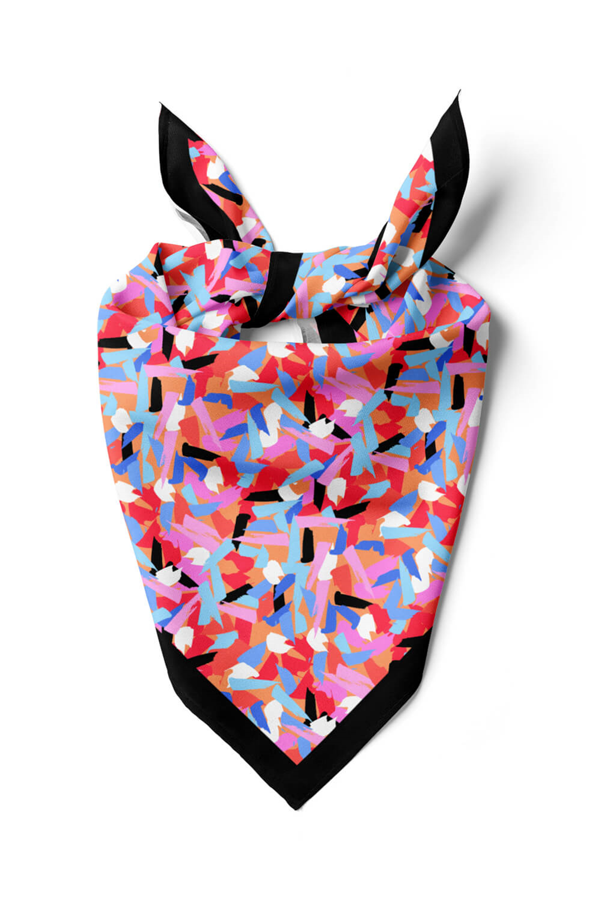 B39 Kadın Çok Renkli Fırça Efekli Desenli 50x50 Bandana HYL DG0758-22