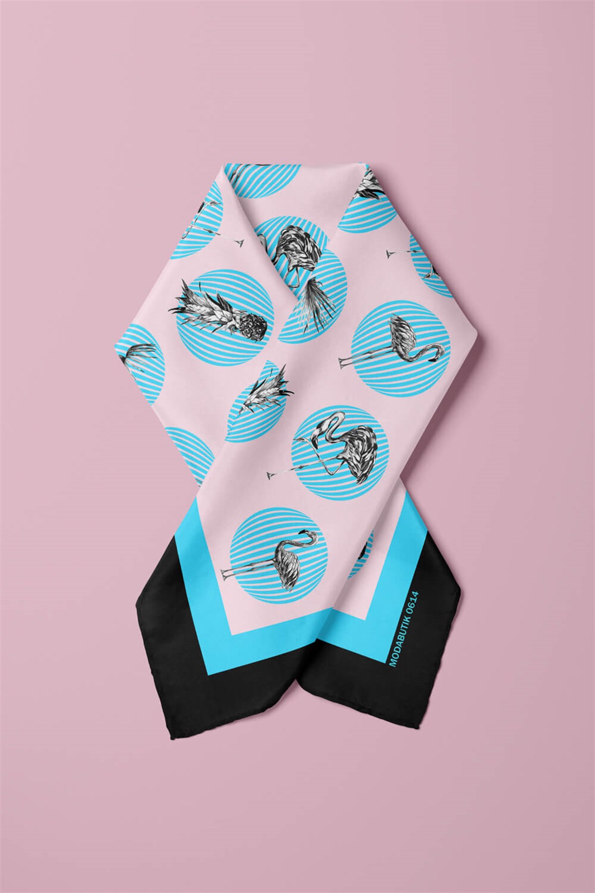 Kadın Mavi Flamingo Desenli 50x50 Bandana DG0614-22