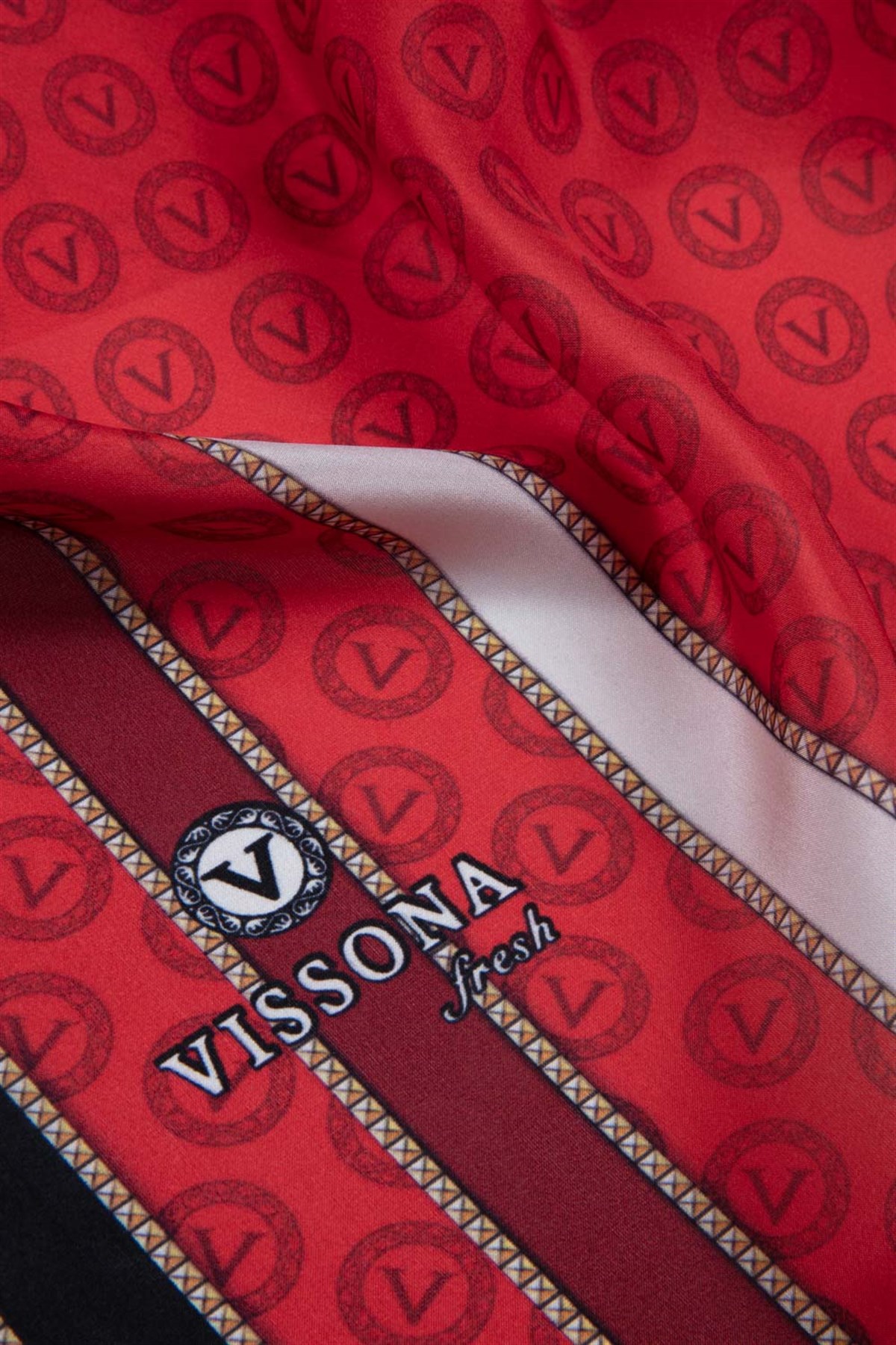 %100 İpek Monogram Desenli Kırmızı - Siyah Renkli 92x210 Şal