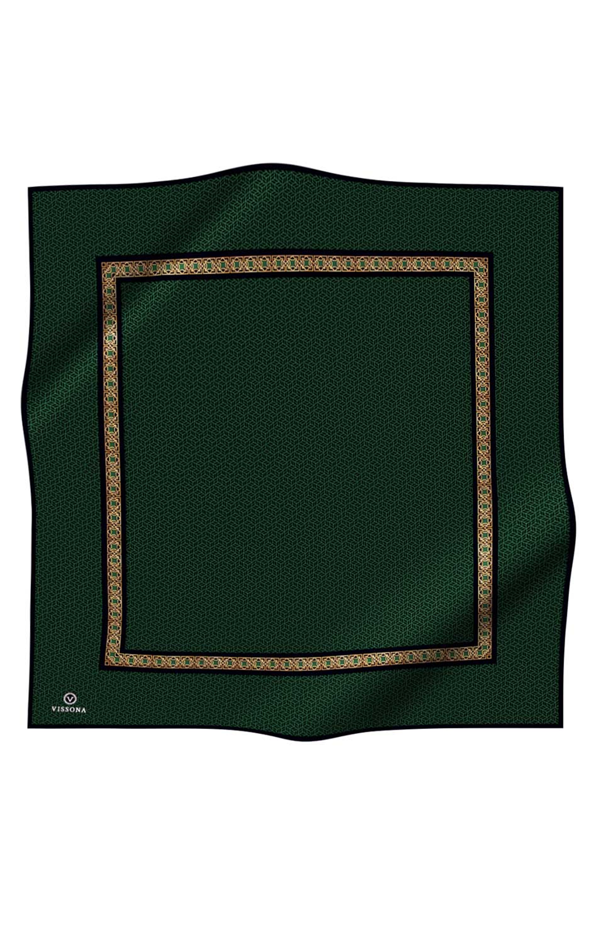 % 57 İPEK % 43 VİSKON Twill İpek Geometrik Desenli Zümrüt Yeşili - Siyah Renkli 90x90 Eşarp Dikim Şekli : El Dikişi