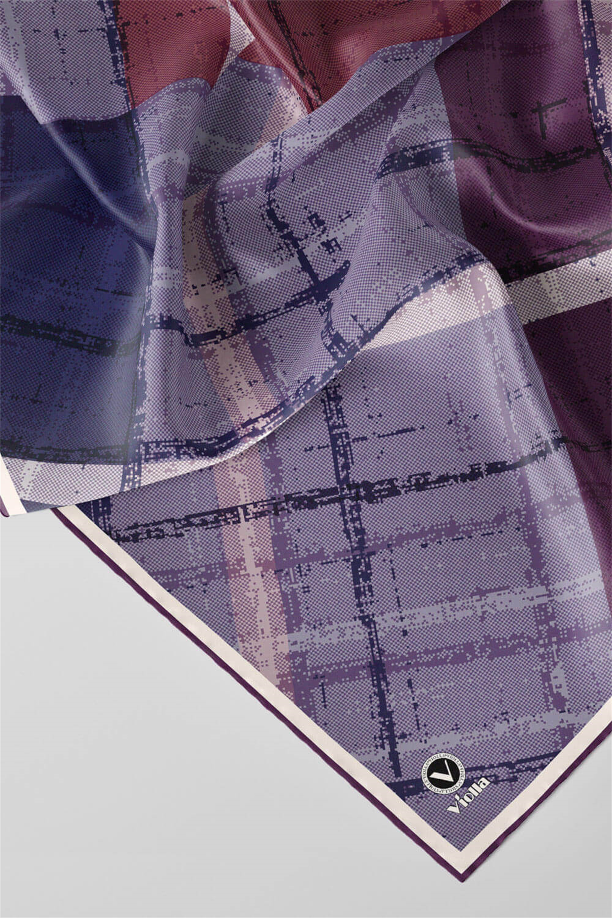Twill Eskitme Desenli Mor Renkli 90x90 Eşarp (İpek İçermez) Kenar Dikiş Şekli El Dikişli