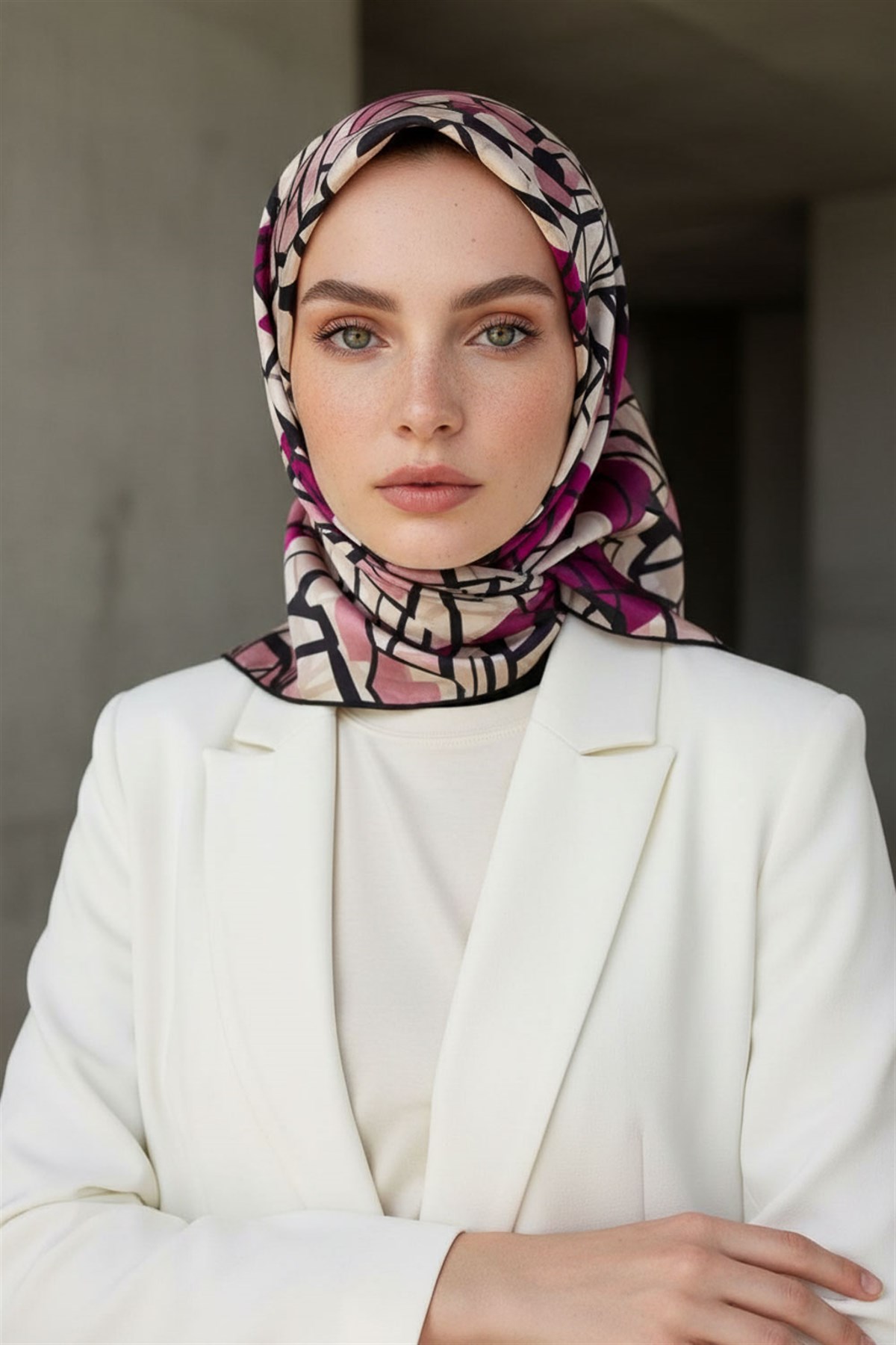 %100 Twill Renkli Petek Desenli Fuşya - Pembe Renkli 90x90 Eşarp Dikim Şekli: El Dikişii