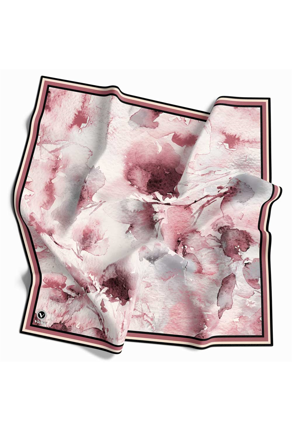 Rayon Sulu Boya Çiçek Desenli Pudra Renkli 90x90 Dikim Şekli : El Dikişi Eşarp (İpek İçermez)