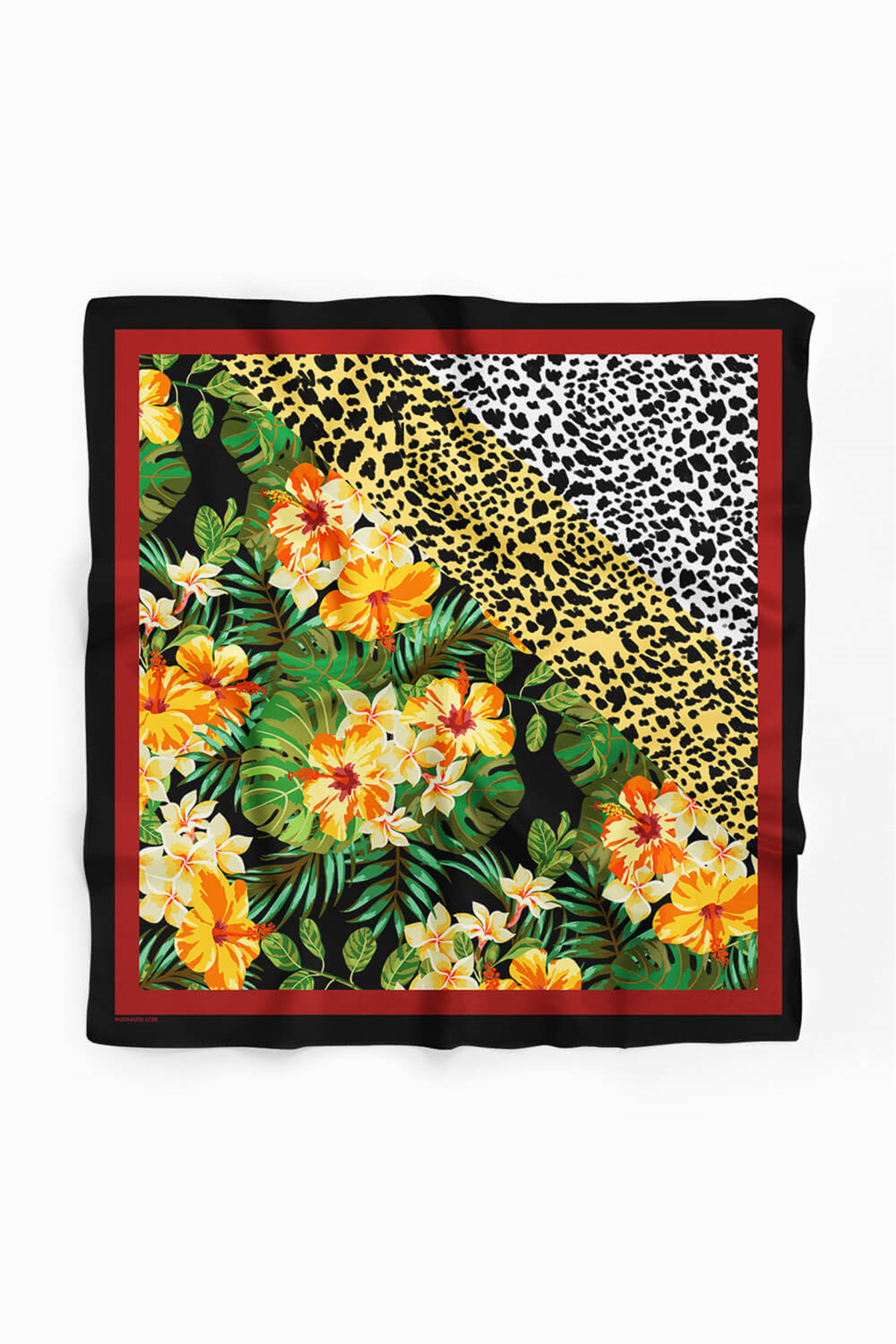 Kadın Turuncu Siyah Beyaz Çiçek Desenli 50x50 Bandana