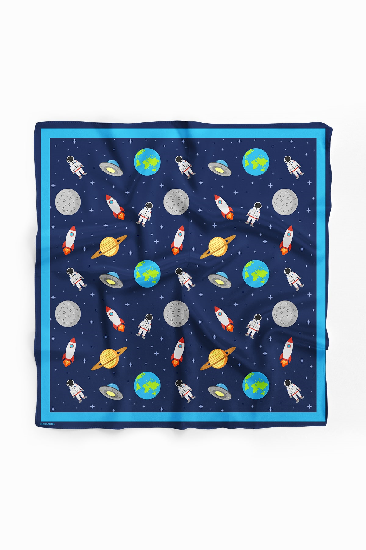 C50 Kadın Lacivert Beyaz Astronot Desenli 50x50 Bandana DG0967-22