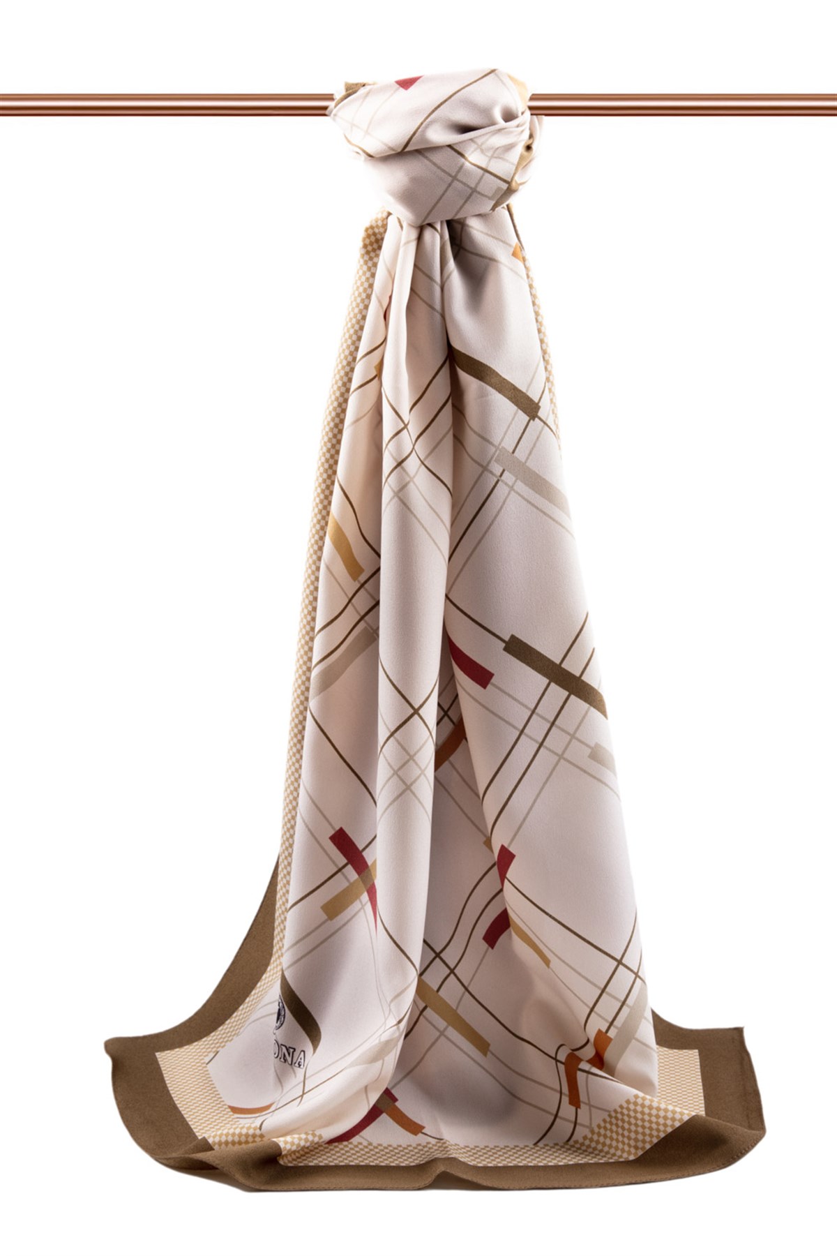 KREP GEOMETRİK DESENLİ BEJ - TABA RENKLİ 75X195 KIRIŞMAZ ŞAL