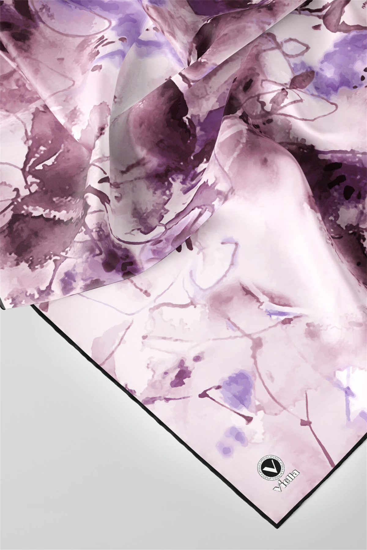 Twill Batik Çiçek Desenli Lila Renkli 90x90 Eşarp (İpek İçermez) Kenar Dikiş Şekli El Dikişli