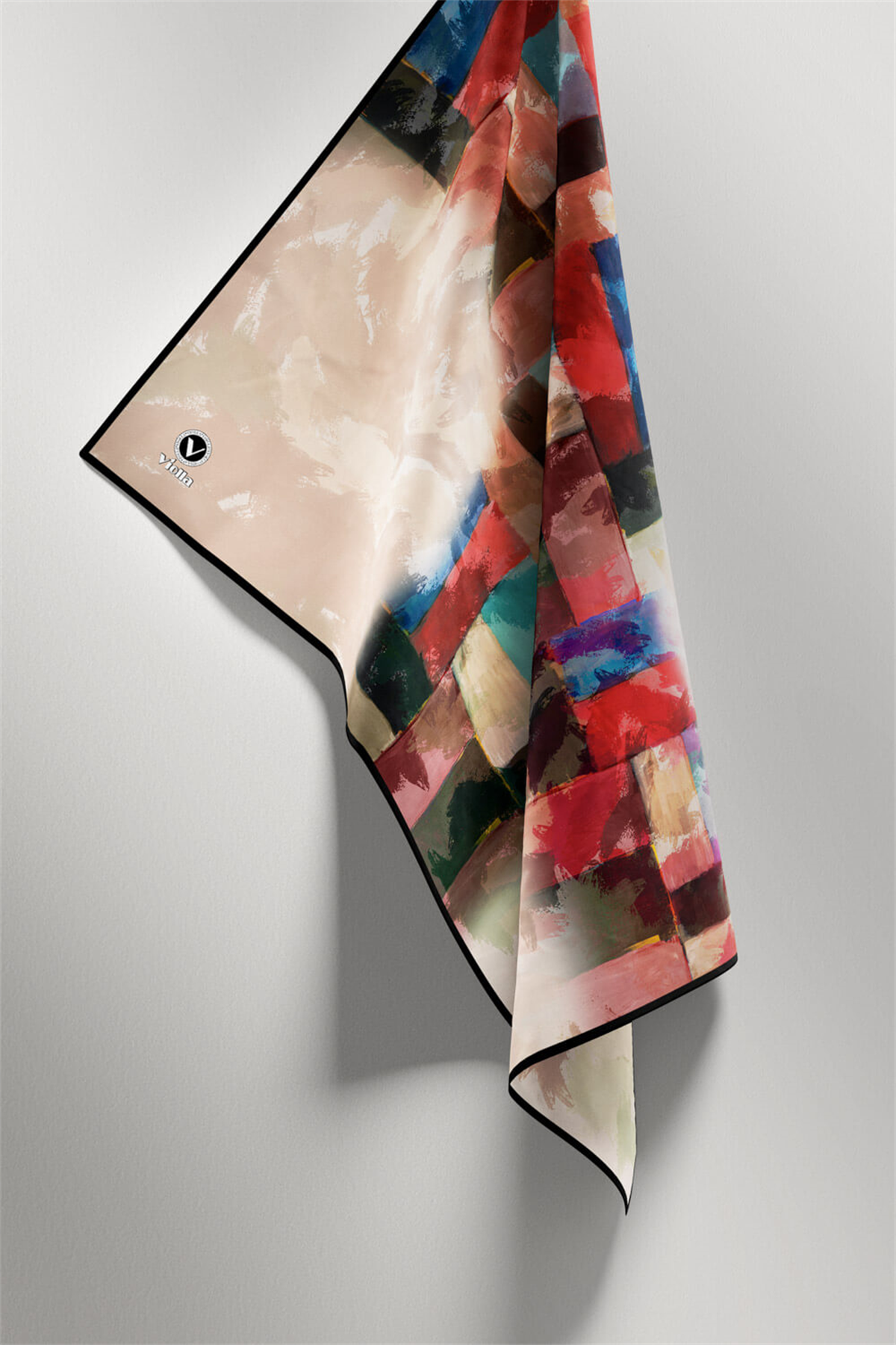 Twill Yağlı Boya Desenli Bordo Renkli 90x90 Eşarp (İpek İçermez) Kenar Dikiş Şekli El Dikişli
