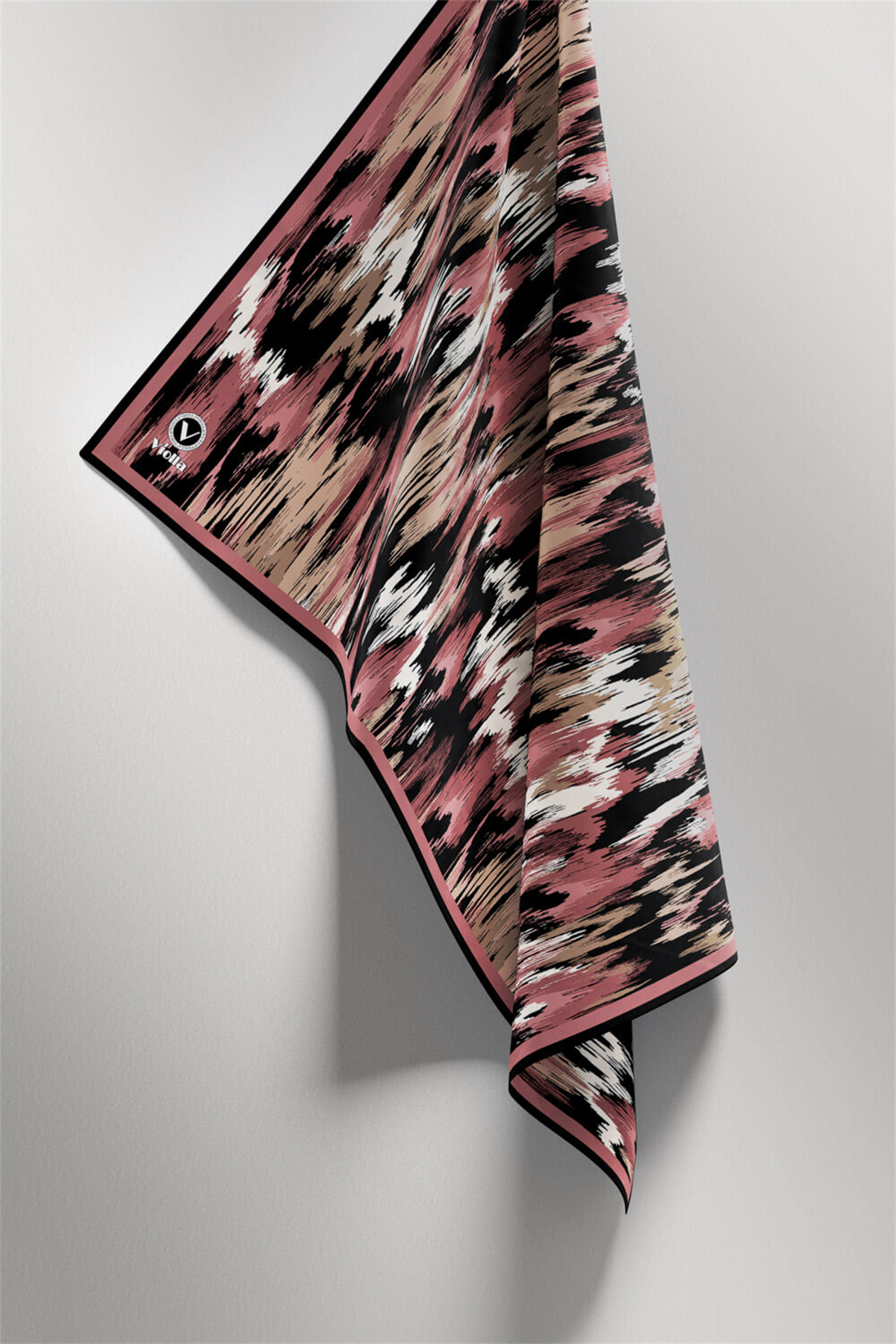 Twill Fırça Desenli Pudra Renkli 90x90 Eşarp (İpek İçermez) Kenar Dikiş Şekli El Dikişli