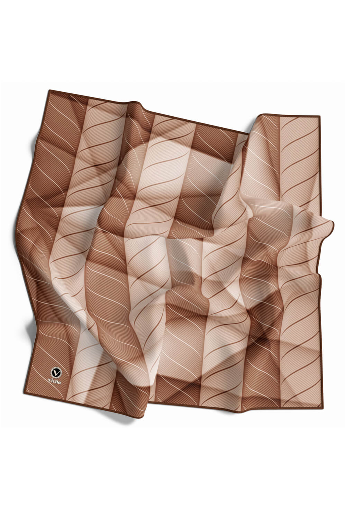Twill Şeritli Geometrik Desenli Taba Renkli 90x90 Eşarp (İpek İçermez) Kenar Dikiş Şekli El Dikişli