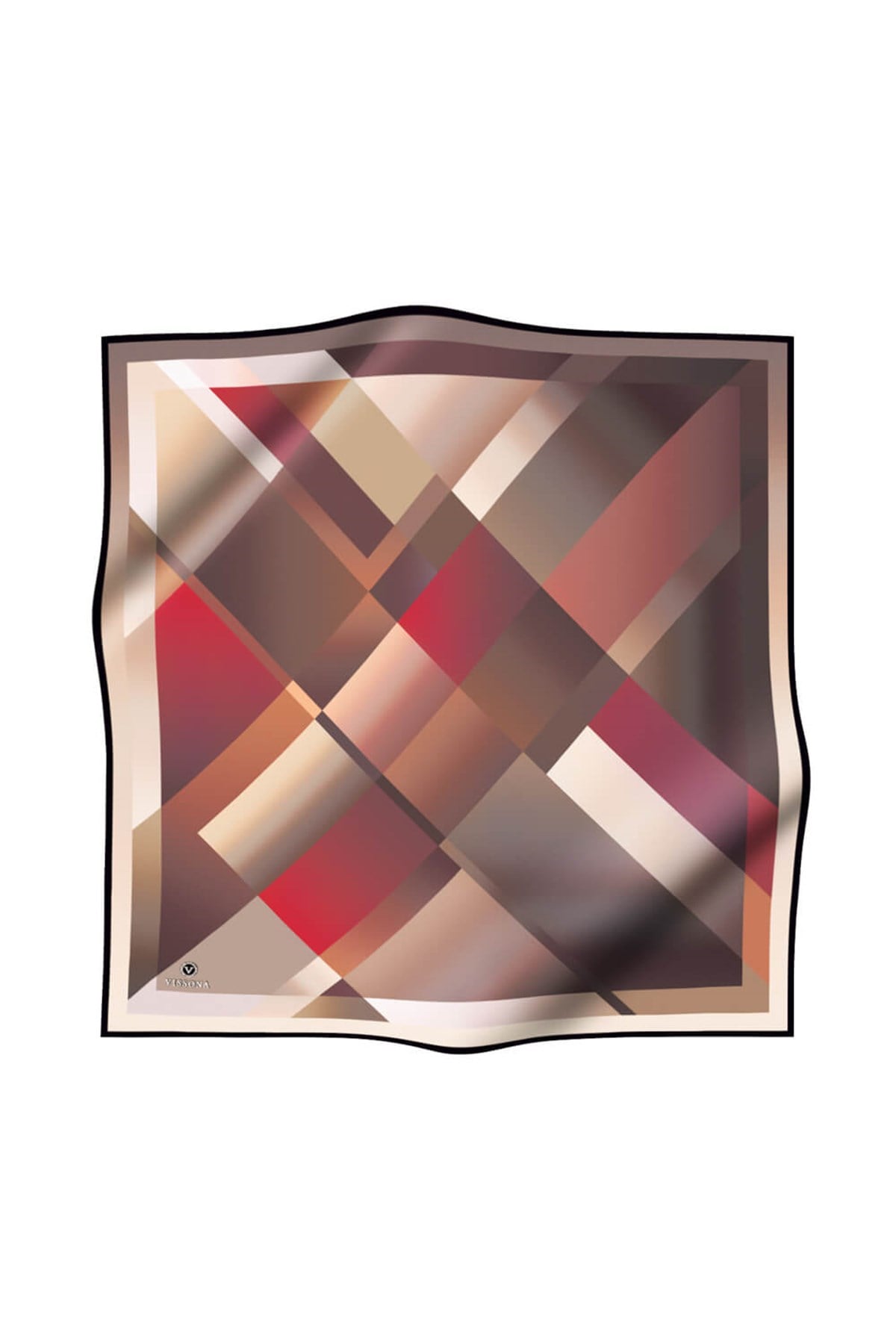 % 57 İPEK % 43 VİSKON Twill İpek Geometrik Desenli Bej - Kırmızı Renkli 90x90 Eşarp Dikim Şekli : El Dikişi