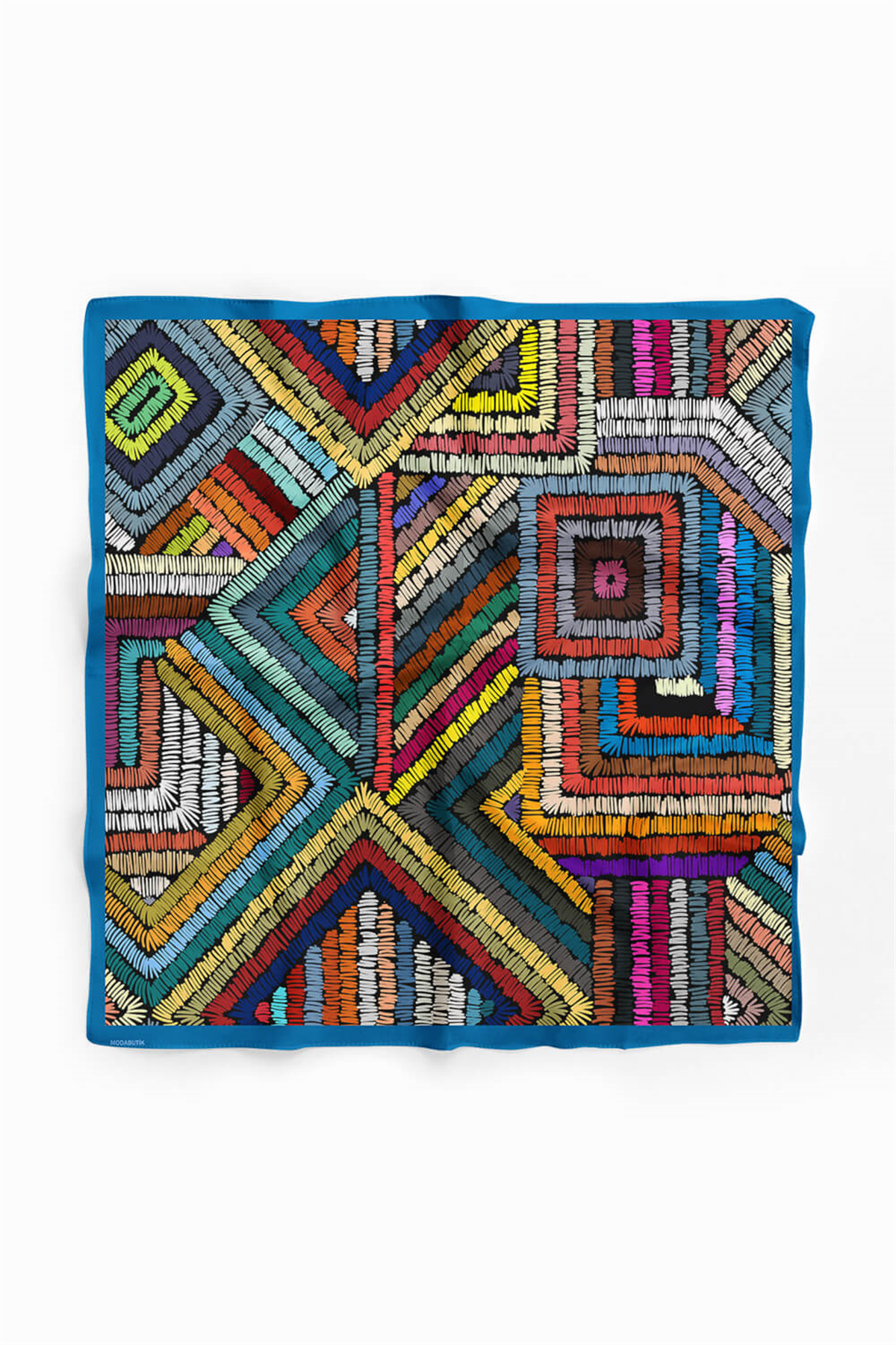 D69 Kadın Geometrik Desenli Bandana 50x50 Mavi Yeşil DG0412-22