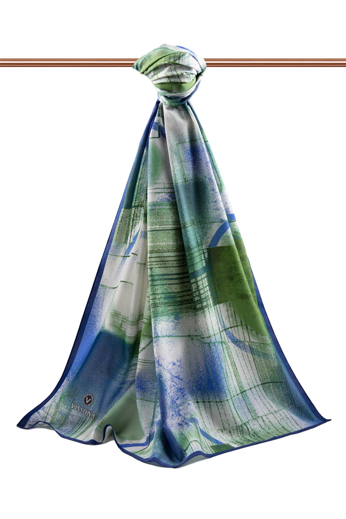 KREP GEOMETRİK DESENLİ SAKS RENKLİ 75X195 KIRIŞMAZ ŞAL