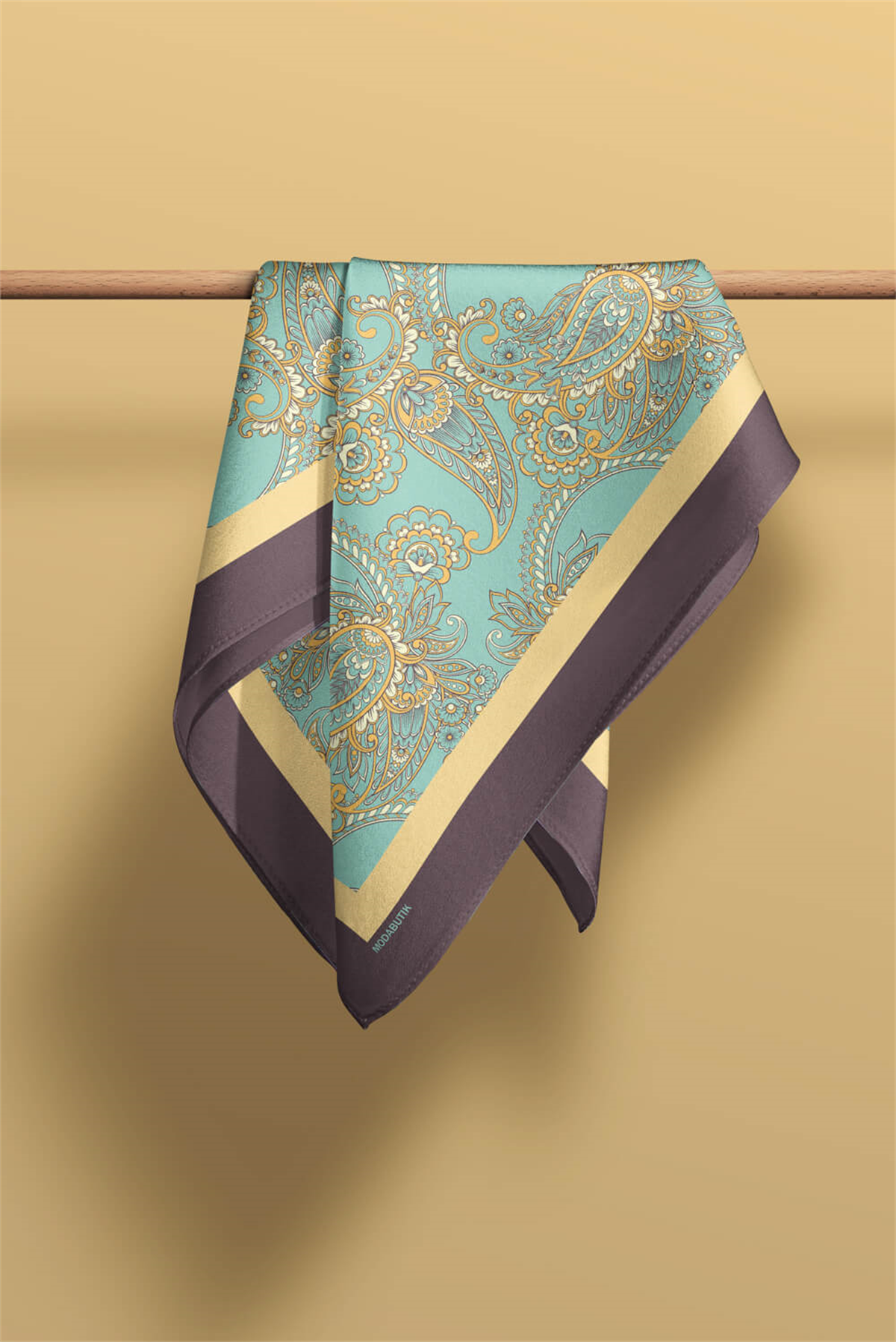 Kadın Açık Mavi Krem Bangle Desenli 50x50 Bandana HYL DG0917-22