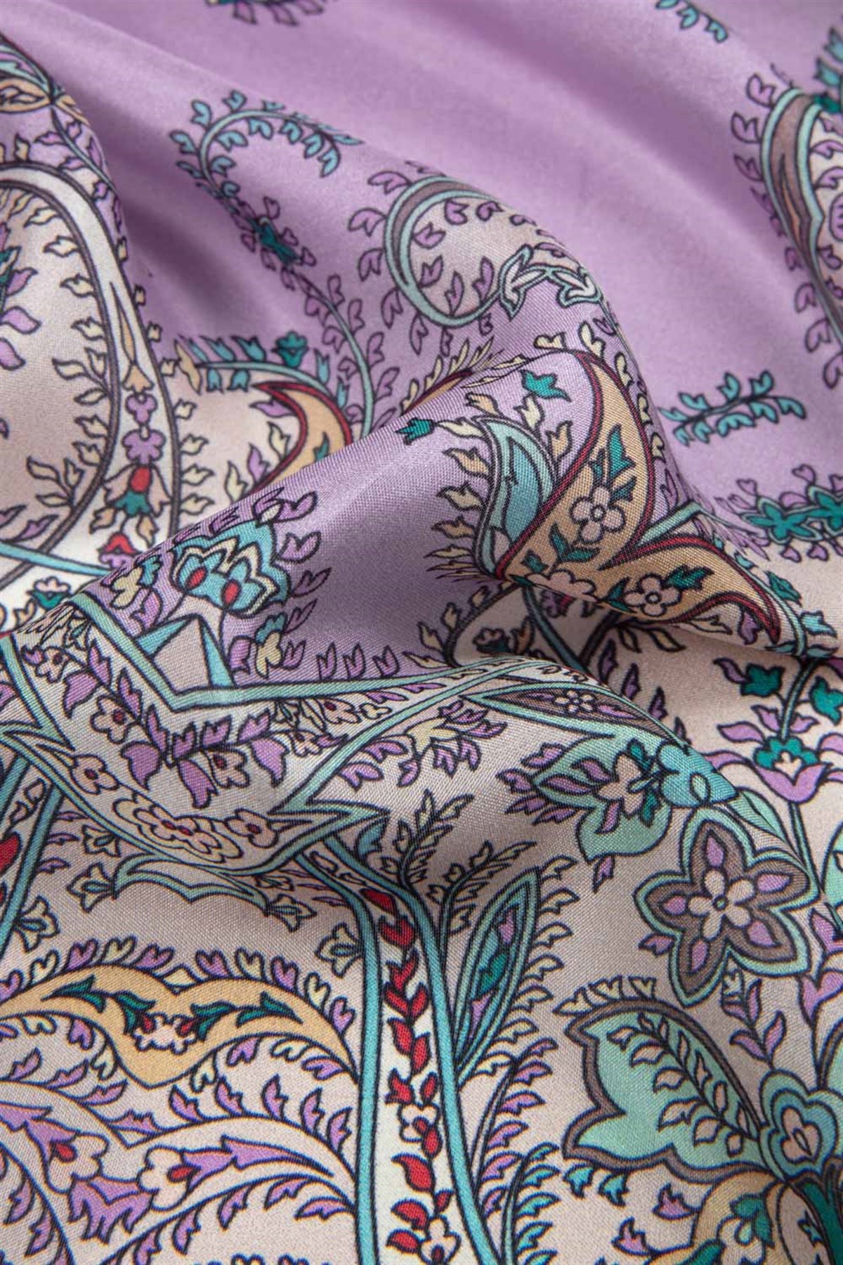 %100 İpek Etnik Desenli Pembe - Bej Renkli 92x210 Şal