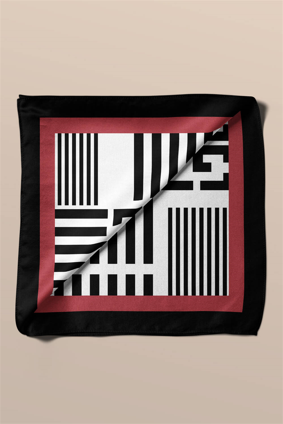 Kadın Siyah Beyaz Geometrik Desenli 50x50 Bandana HYL DG01510-22