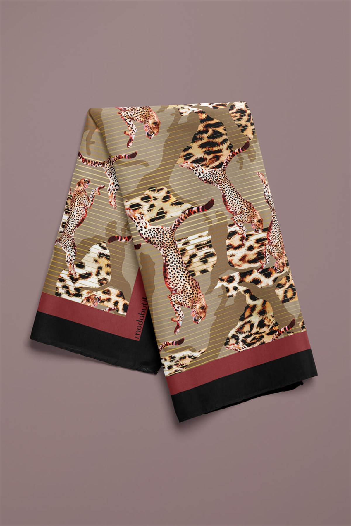 Violla E53 Kadın Kahve Vizon Animal Desenli 50x50 Bandana