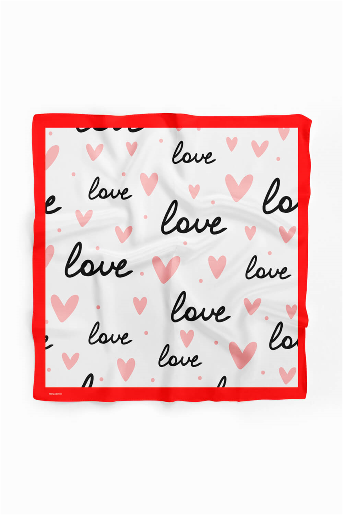 Y13 Kadın Love Desenli Bandana 50x50 Pembe Beyaz DG0468-22