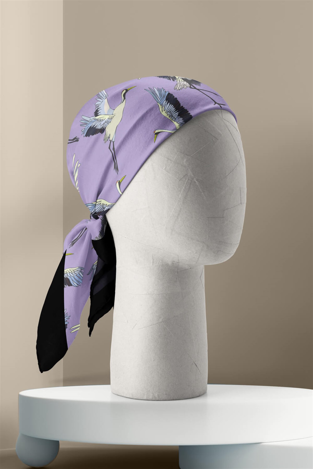 Violla B9  Kadın Lila Stork Desenli 50x50 Bandana HYL DG0877-22