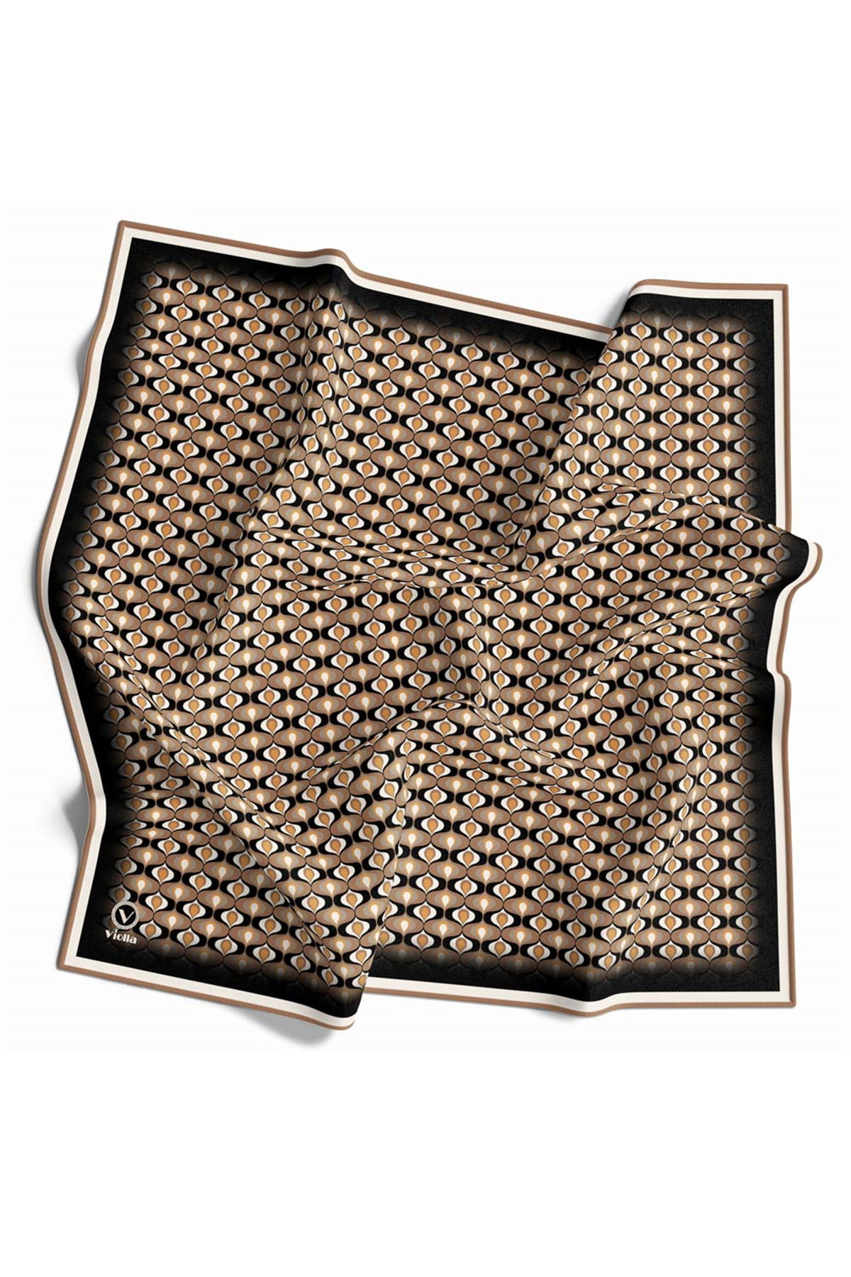 Twill Çıtır Desenli Bej Renkli 90x90 Eşarp (İpek İçermez) Kenar Dikiş Şekli El Dikişli