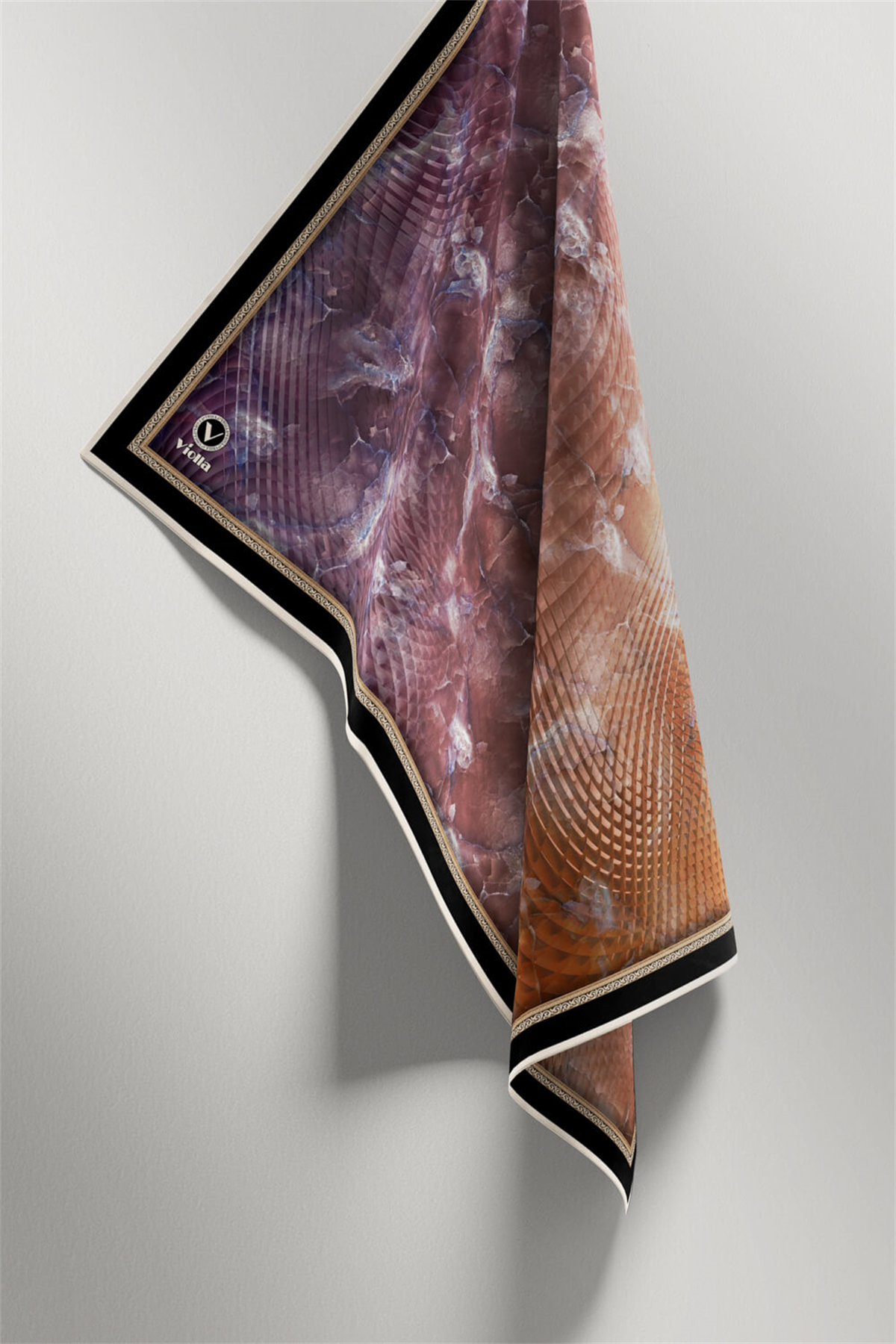 Twill Batik Desenli Pembe Renkli 90x90 Eşarp (İpek İçermez) Kenar Dikiş Şekli El Dikişli