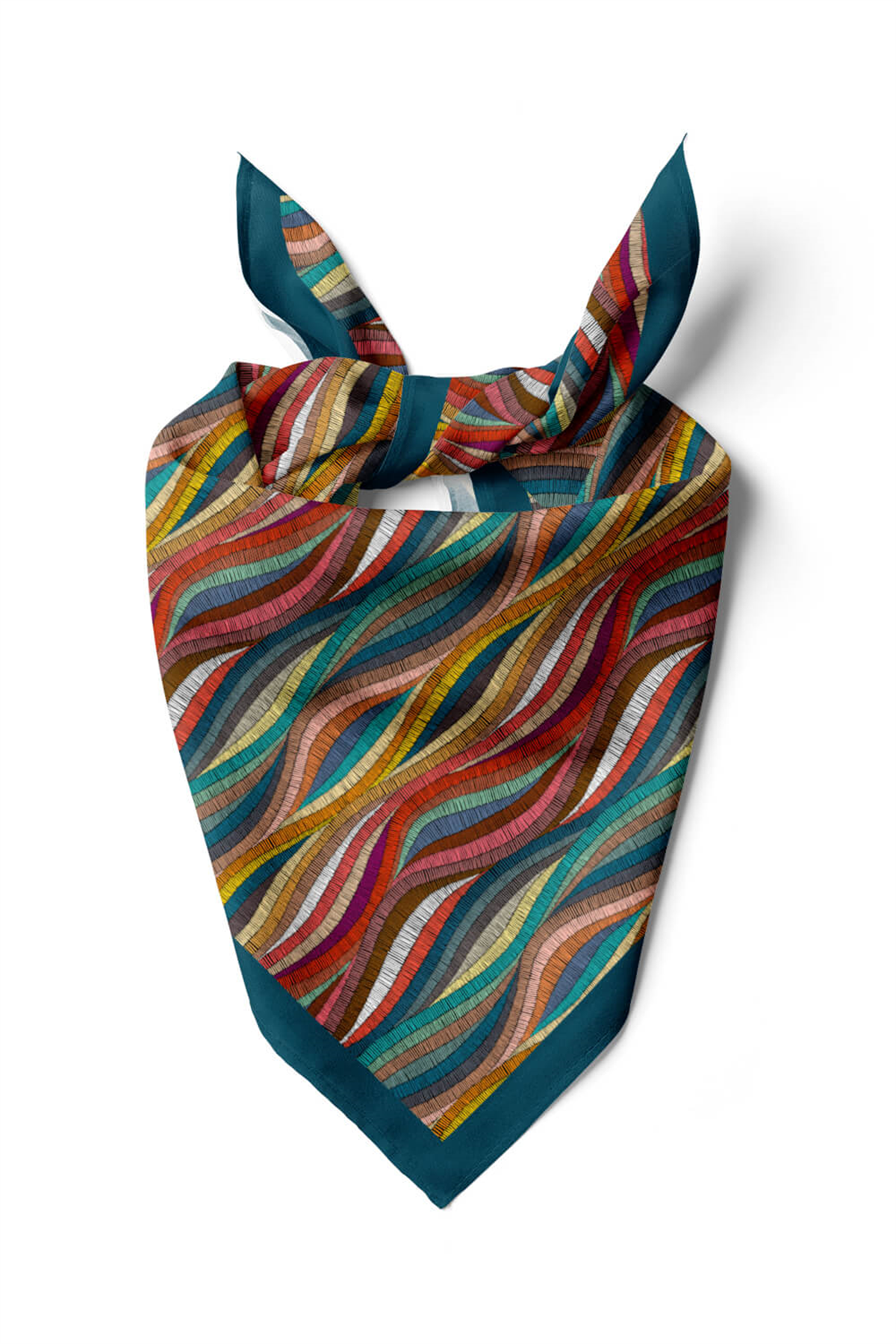 D68 Kadın Çok Renkli Dokuma Desenli 50x50 Bandana DG0413-22