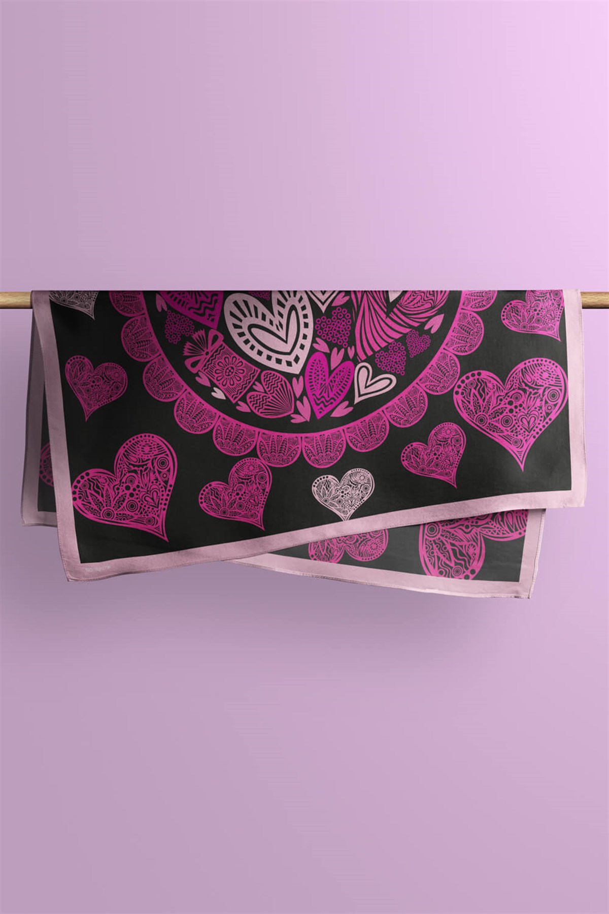 Violla D103 Kadın Kalp Desenli Bandana 50x50 Pembe DG0296-22