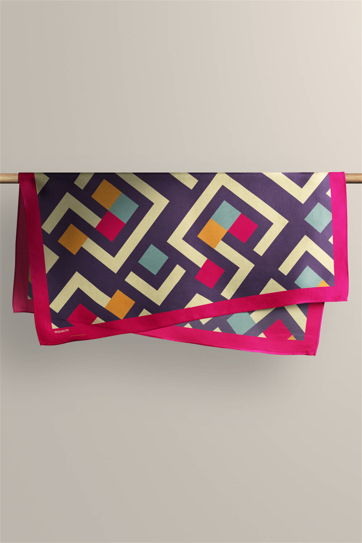 V48 Kadın Geometric Desenli Bandana 50x50 Mavi DG0119-22