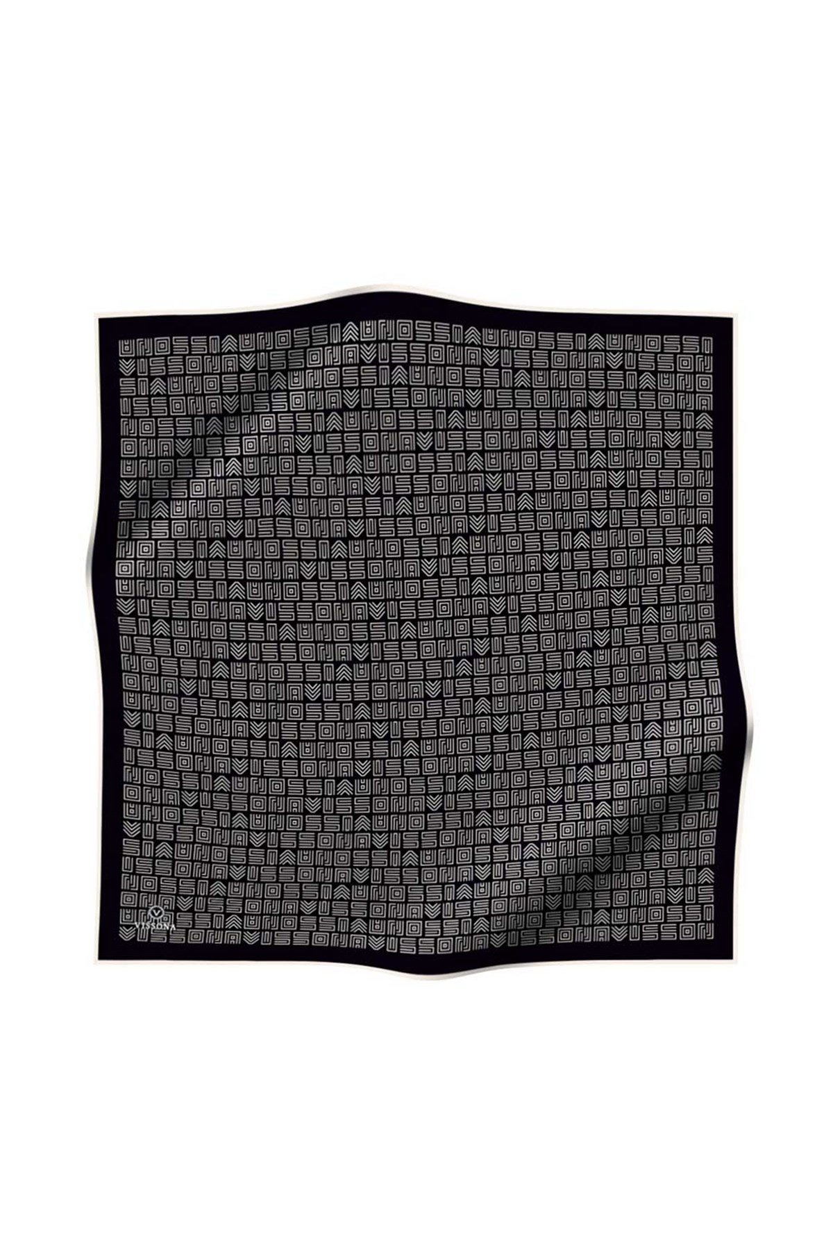 100% Twill İpek Etnik Motif Desenli Siyah - Krem Renkli 90x90 Dikim Şekli : El Dikişi Eşarp