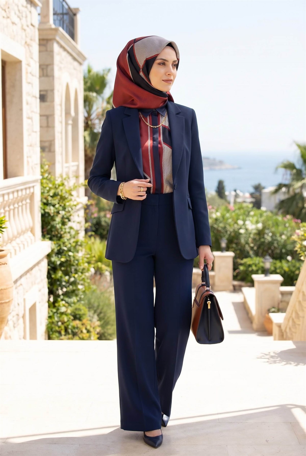 %100 Twill İpek Geometrik Desenli Bordo Renkli 90x90 Eşarp Dikim Şekli : El Dikişi