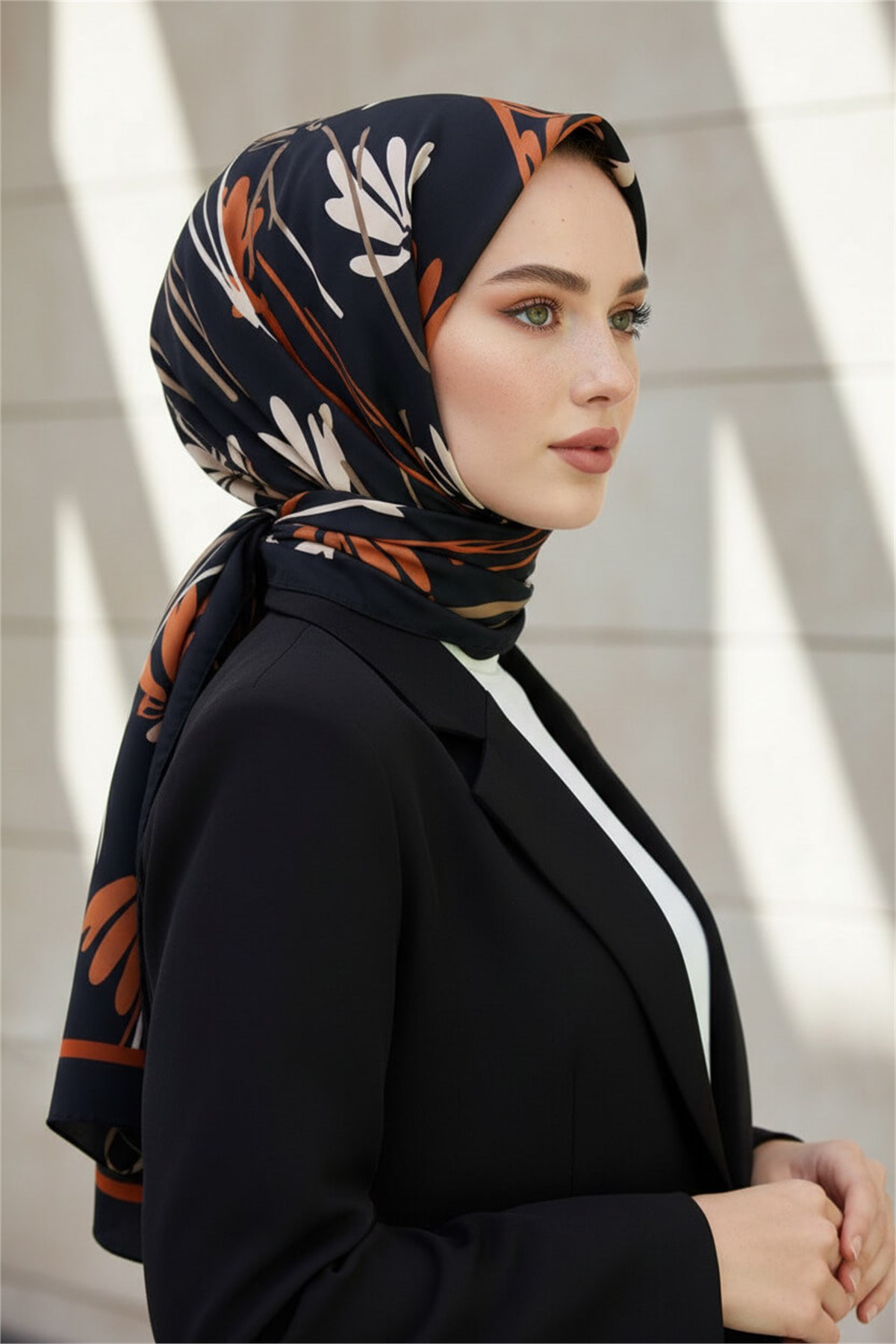 KREP ÇİÇEK DESENLİ TABA RENKLİ 75X195 KIRIŞMAZ ŞAL