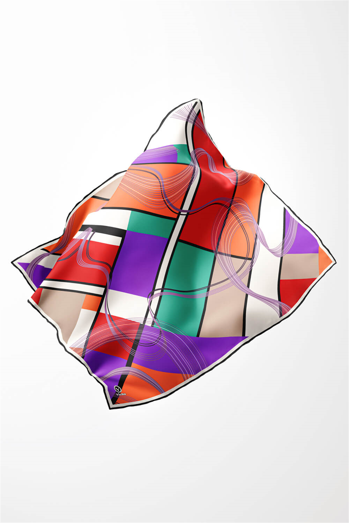 Twill Geometrik Desenli Turuncu - Kırmızı Renkli 90x90 Eşarp (İpek İçermez) Dikim Şekli : El Dikişi