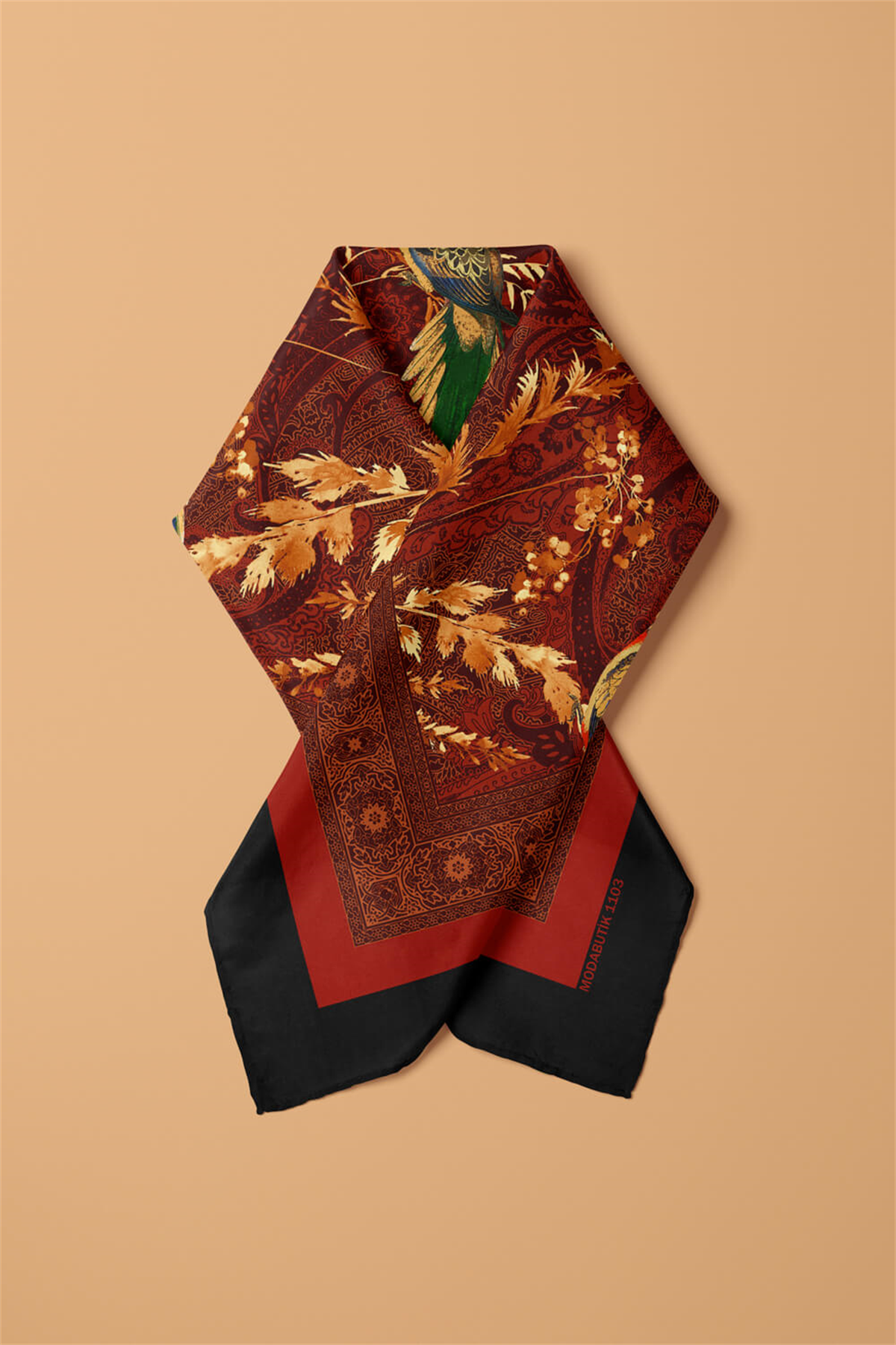 Kadın Kiremit Kahverengi Sultan  Desenli 50x50 Bandana