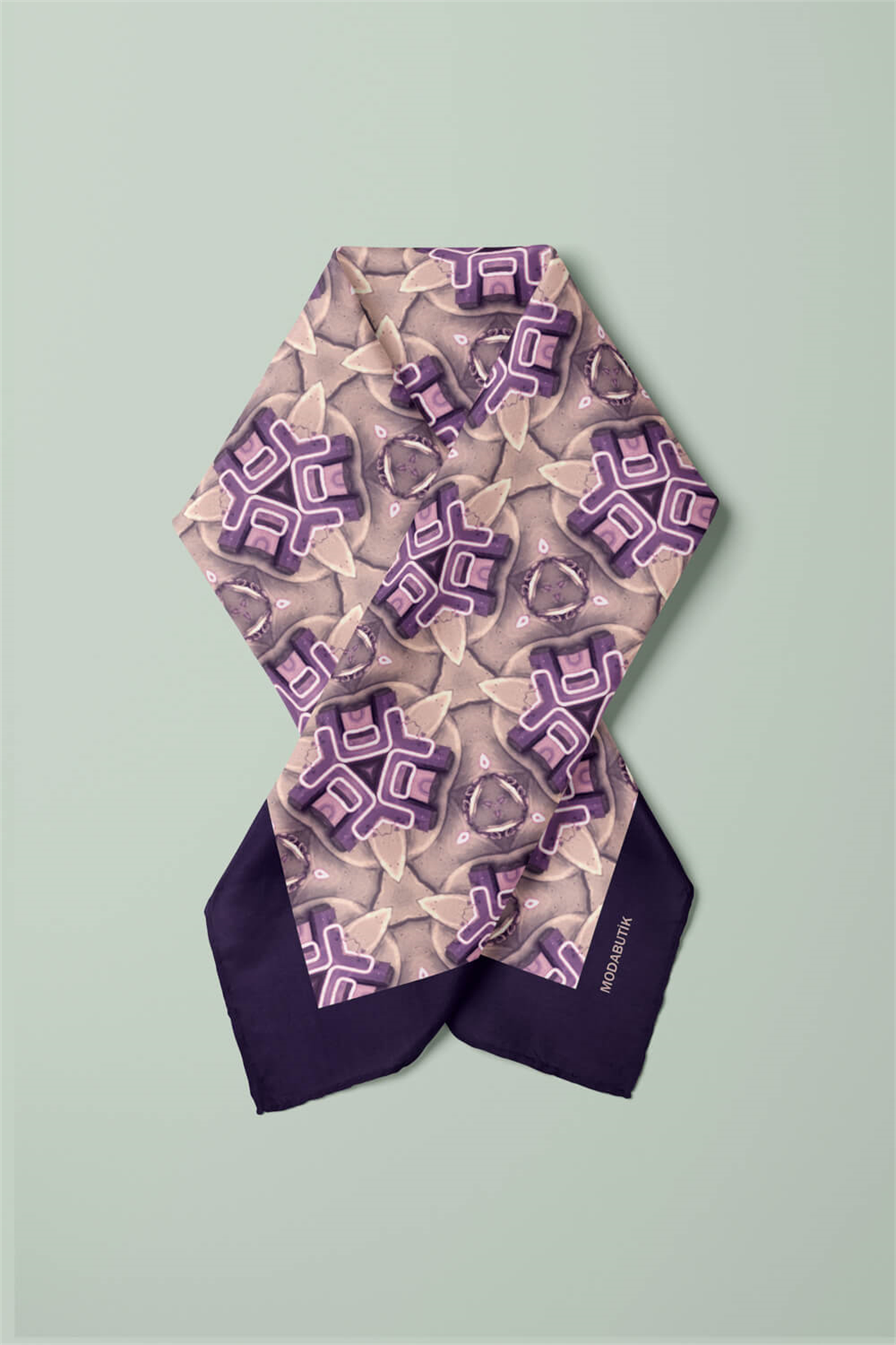 D52 Kadın Geometric Desenli Bandana 50x50 Mor DG0240-22