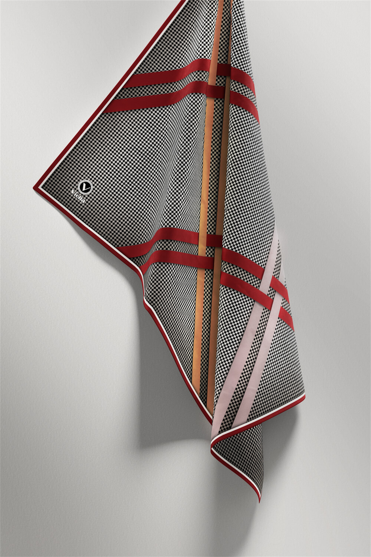 Twill Çizgili Pötikareli Çizgili Desenli Bordo - Bej Renkli 90x90 Eşarp (İpek İçermez)