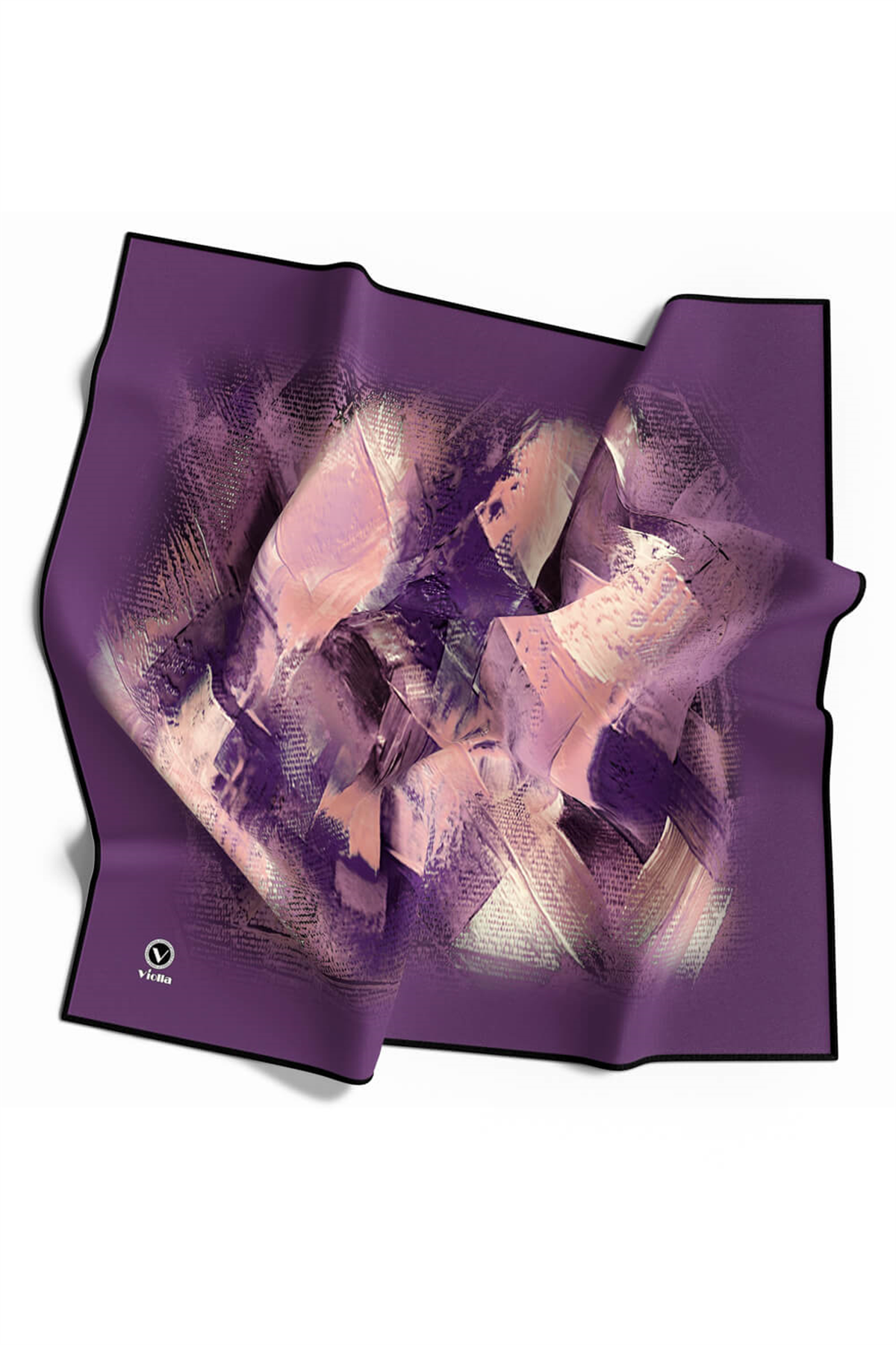 Twill Fırça Efektli Desenli Mor Renkli 90x90 Eşarp (İpek İçermez) Kenar Dikiş Şekli El Dikişli