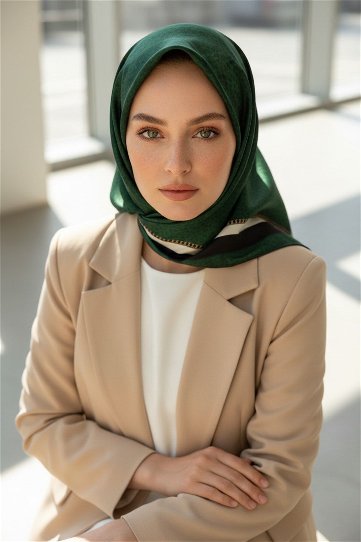 % 57 İPEK % 43 VİSKON Twill İpek Leopar Desenli Zümrüt Yeşili Renkli 90x90 Eşarp Dikim Şekli : El Dikişi