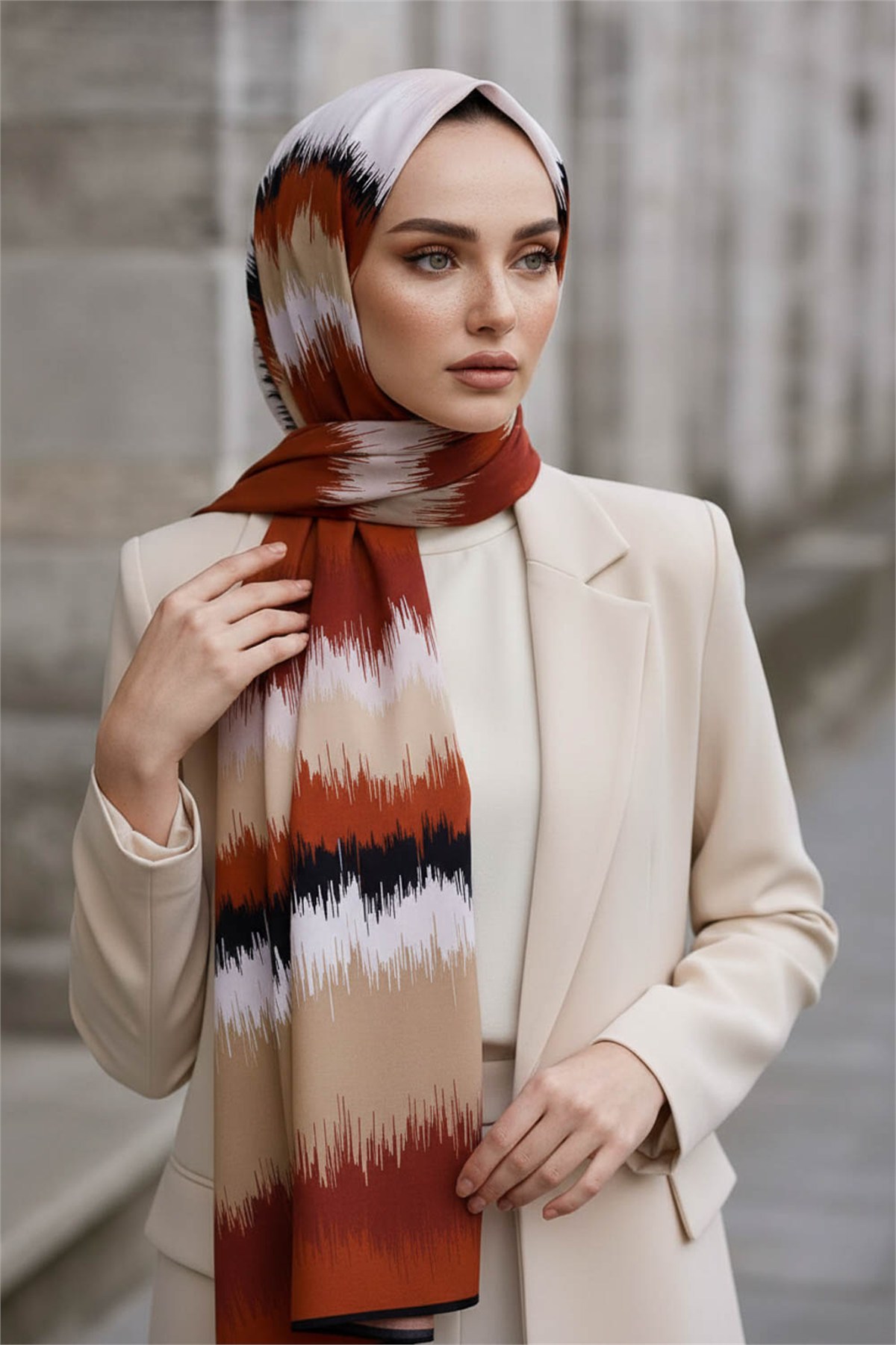 KREP FREKANS DESENLİ TABA RENKLİ 75X195 KIRIŞMAZ ŞAL
