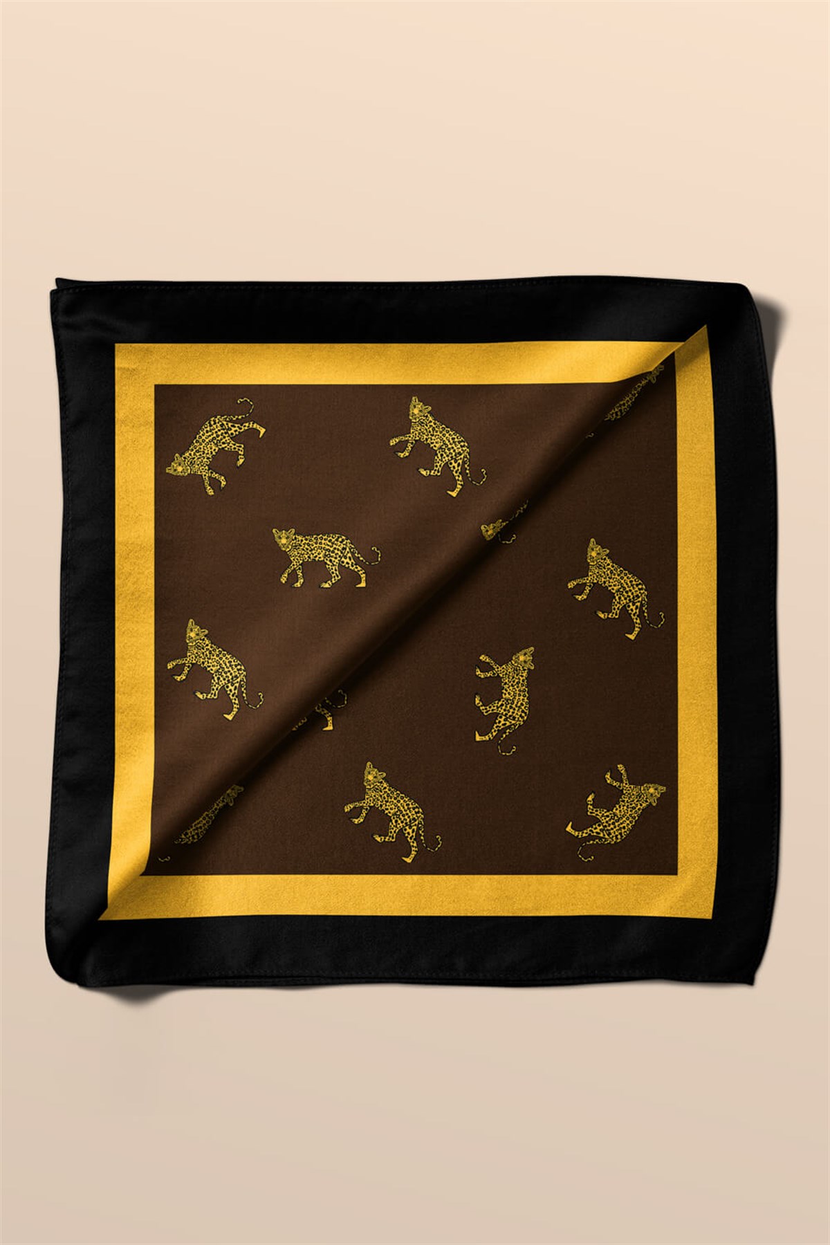 Violla A27 Kadın Kahverengi Hardal Leo Desenli 50x50 Bandana HYL DG0948-22