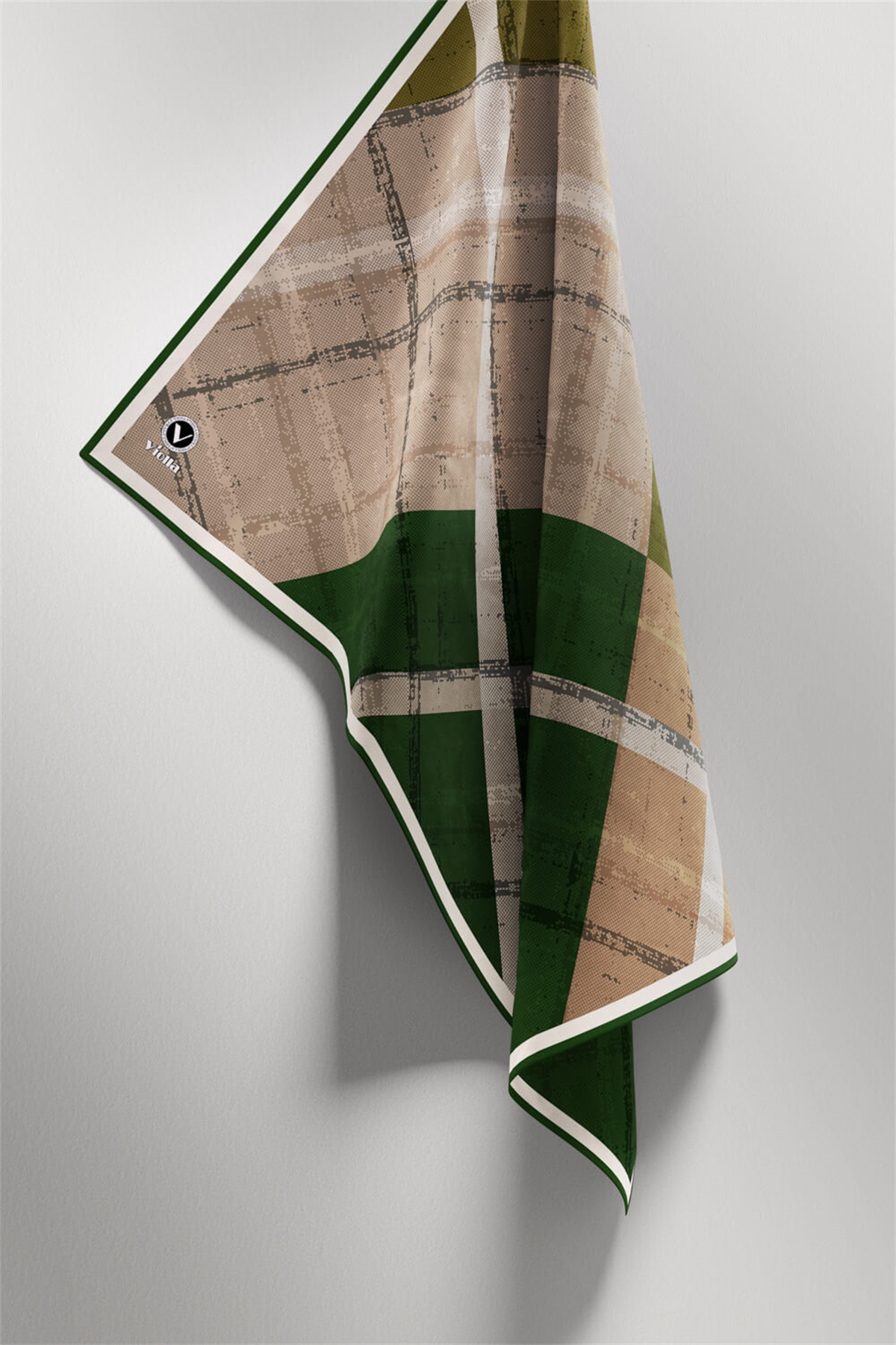 Twill Eskitme Desenli Zümrüt Yeşili Renkli 90x90 Eşarp (İpek İçermez) Kenar Dikiş Şekli El Dikişli