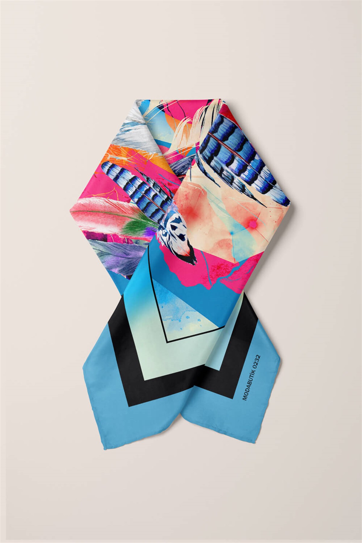 Violla B99 Kadın Garden Desenli Bandana 50x50 Siyah Mavi DG0232-22