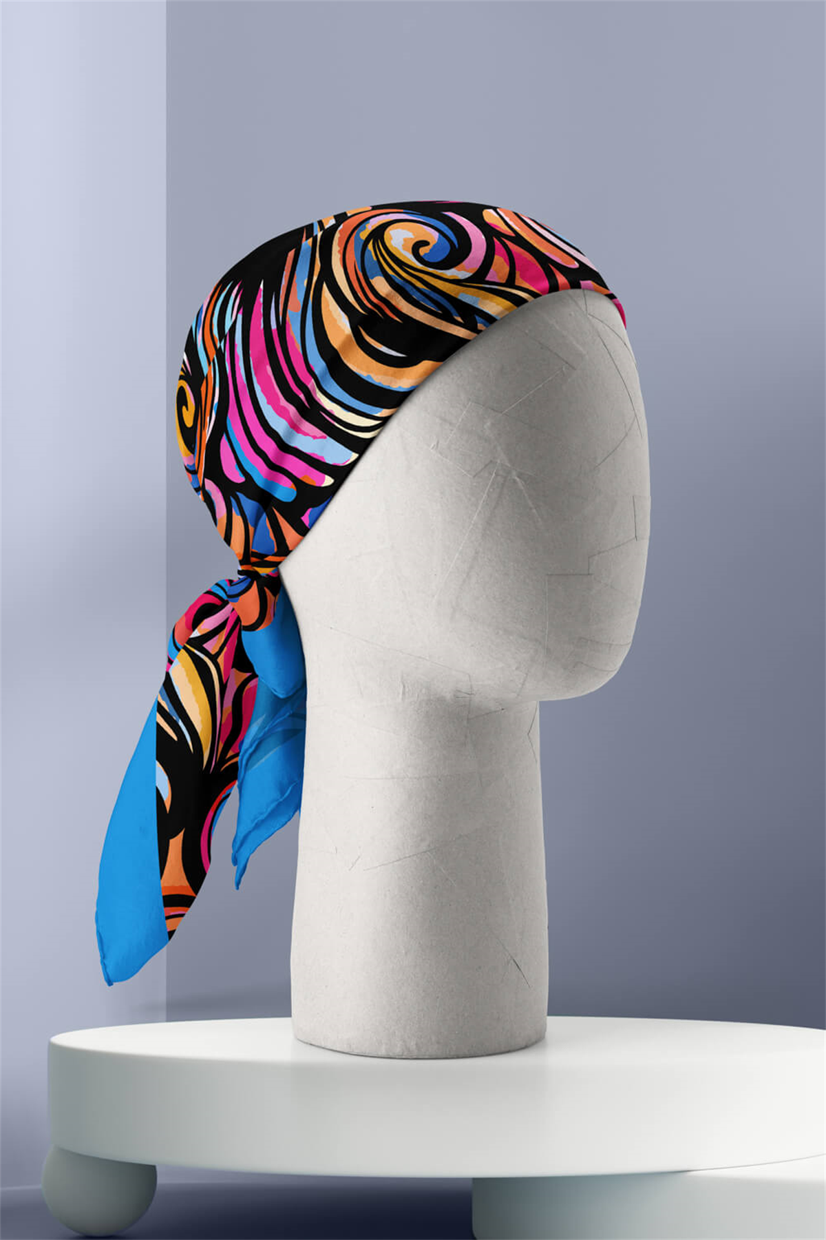 D48 Kadın Egzotik Desenli Bandana 50x50 Mor DG0291-22