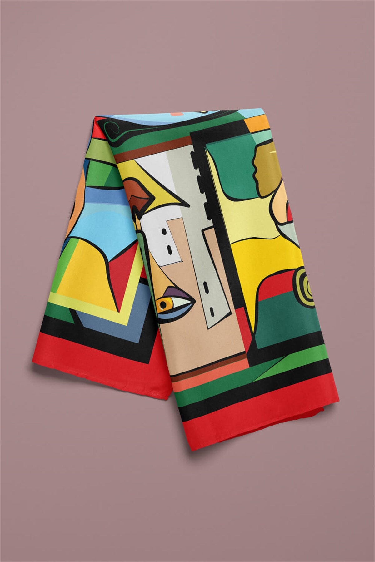 Violla A11 Kadın Portrait Desenli Bandana 50x50 Kırmızı DG0238-22 Snz