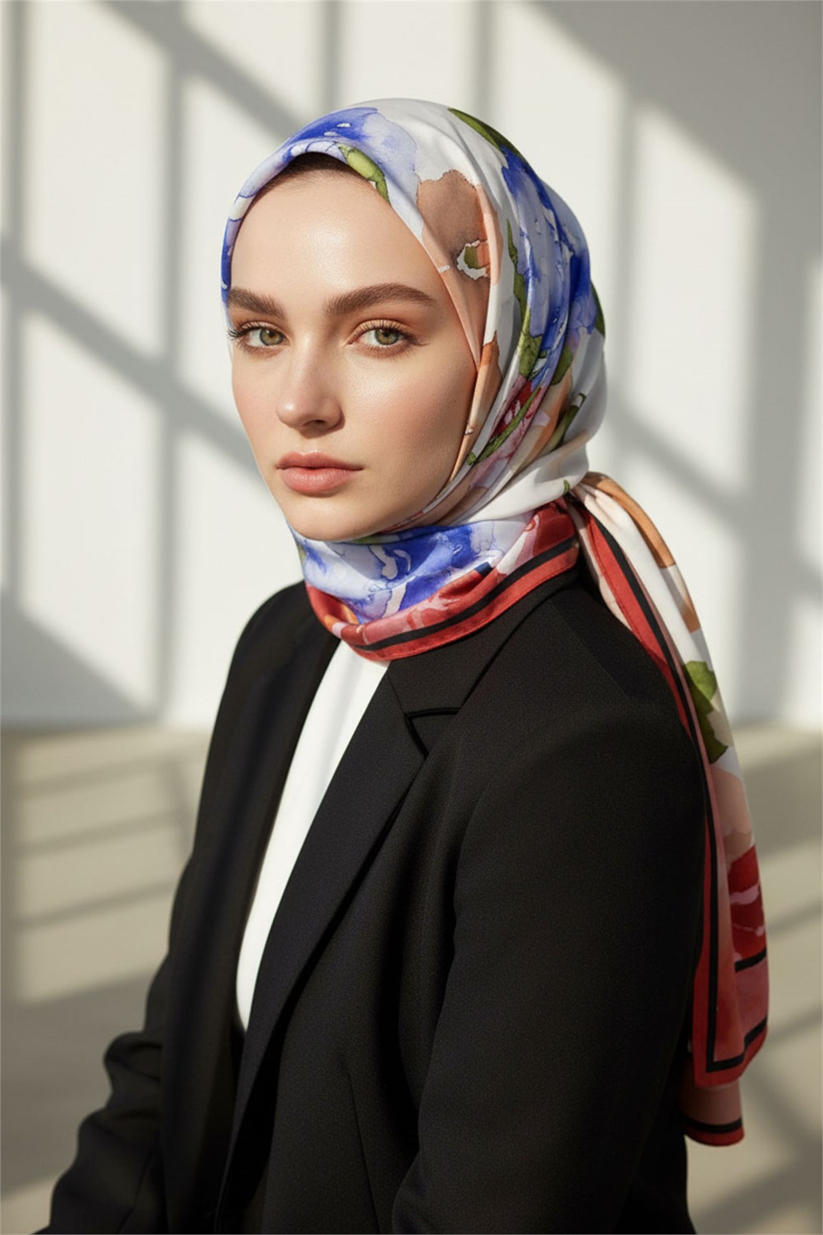 KREP ÇİÇEK DESENLİ BEJ - TABA RENKLİ 75X195 KIRIŞMAZ ŞAL