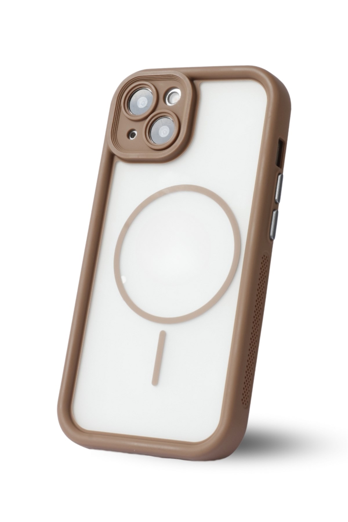 iPhone 15 Kılıf – Kamera Korumalı – MagSafe Uyumlu – Haki Renk – Mat Silikon Telefon Kılıfı