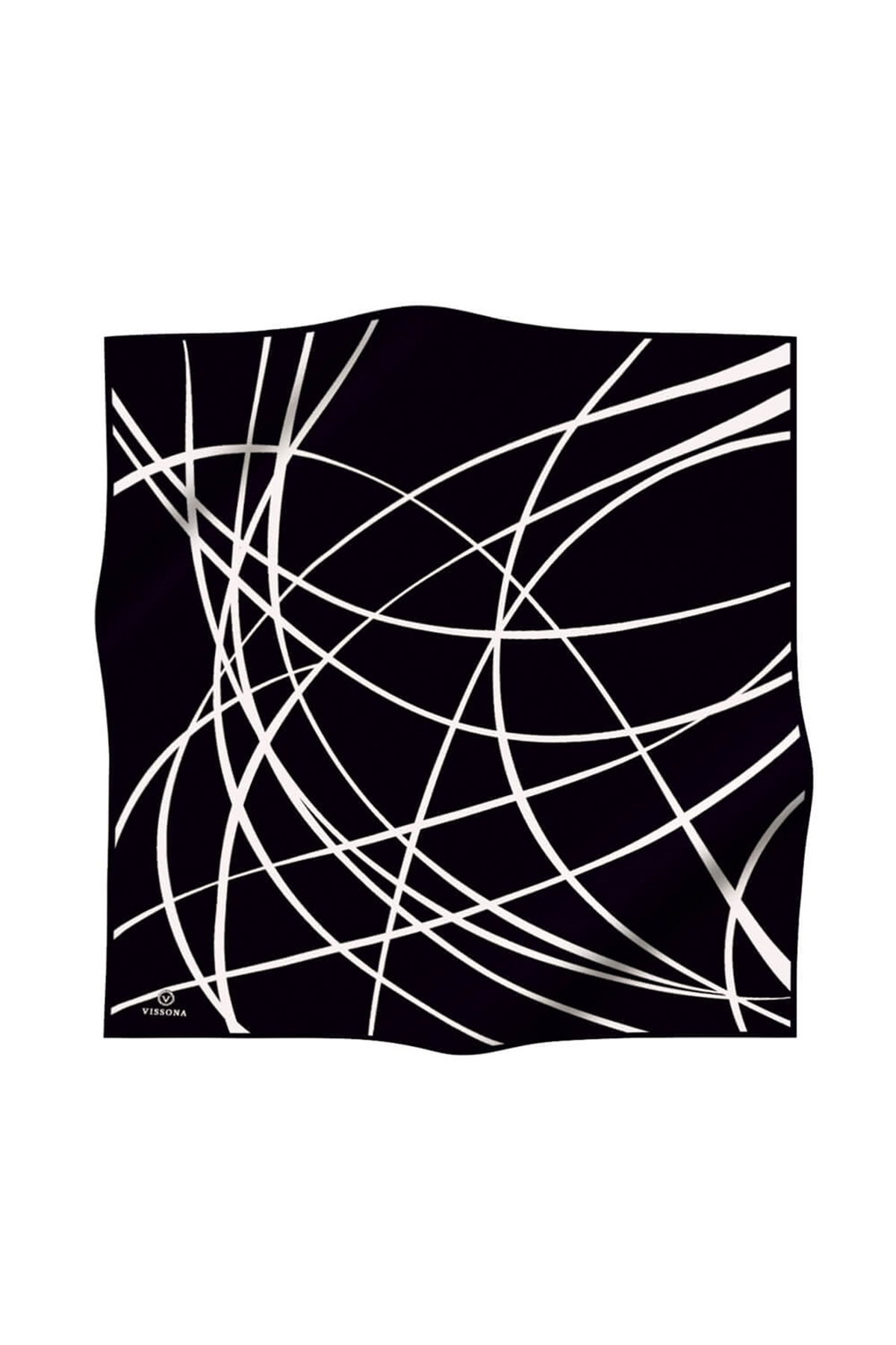 %57 İPEK %43 VİSKON Twill İpek Çizgili Desenli Siyah - Beyaz Renkli 90x90 Eşarp Dikim Şekli : El Dikişi