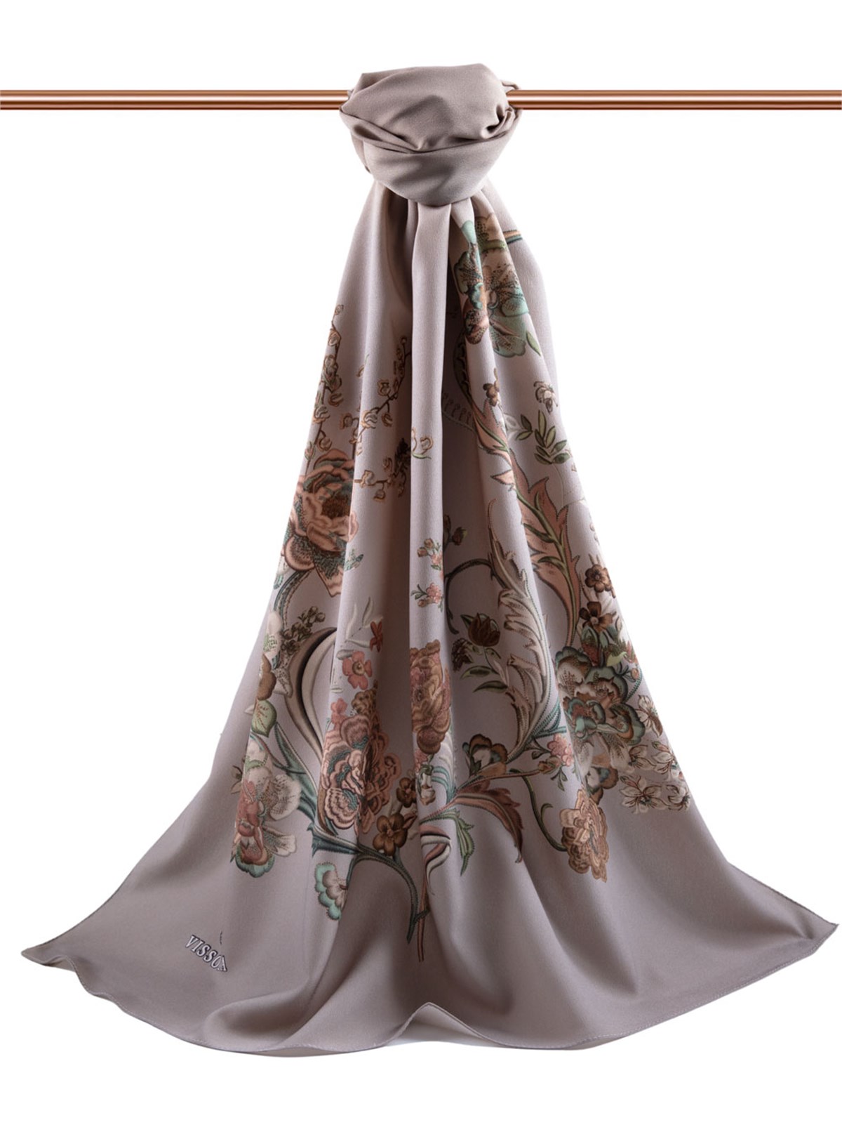 KREP NAKIŞ ÇİÇEK DESENLİ TAŞ RENKLİ 75X195 KIRIŞMAZ ŞAL