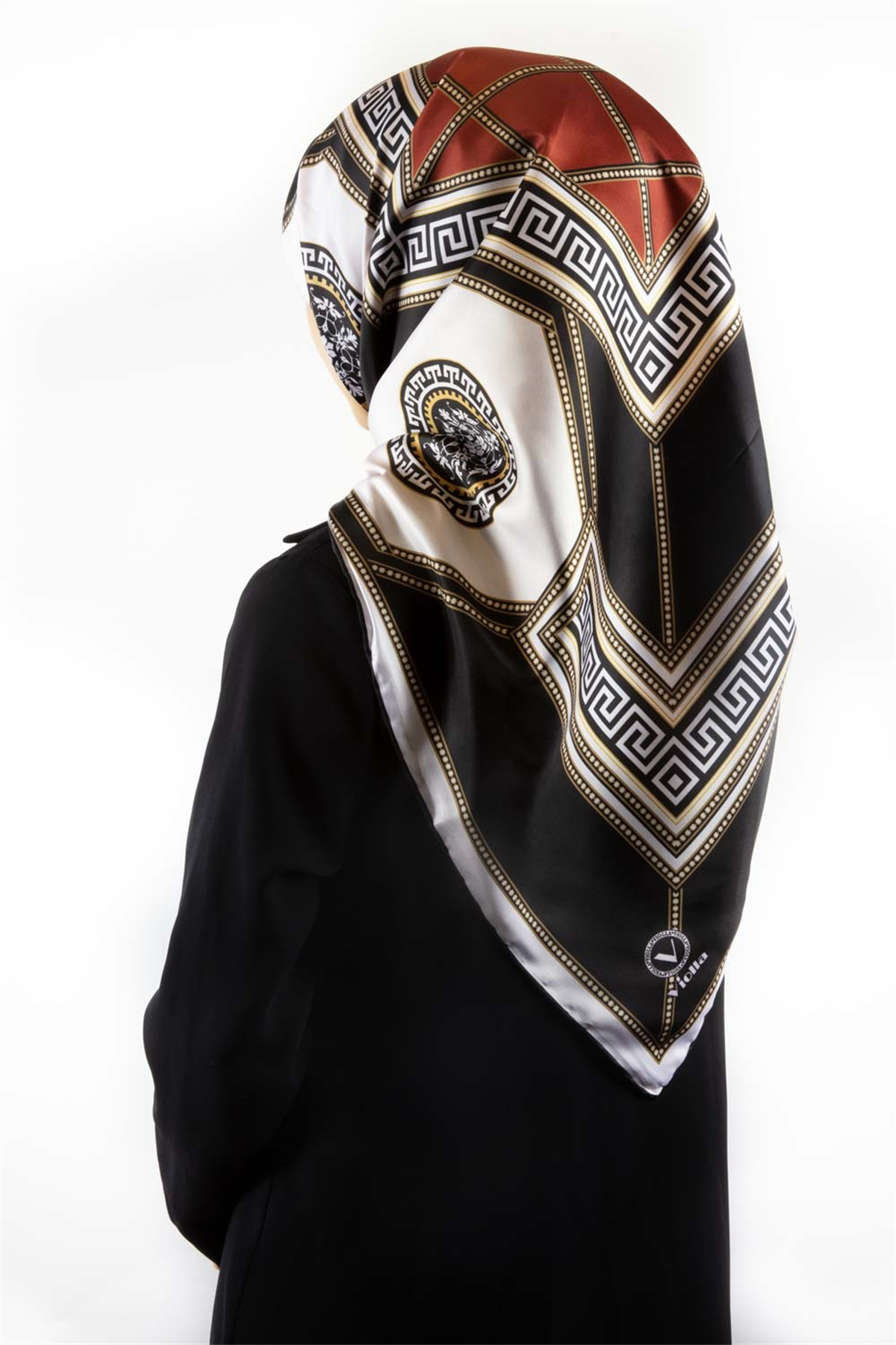 Twill Barok Desenli Taba Renkli 90x90 Eşarp (İpek İçermez) Kenar Dikiş Şekli El Dikişli