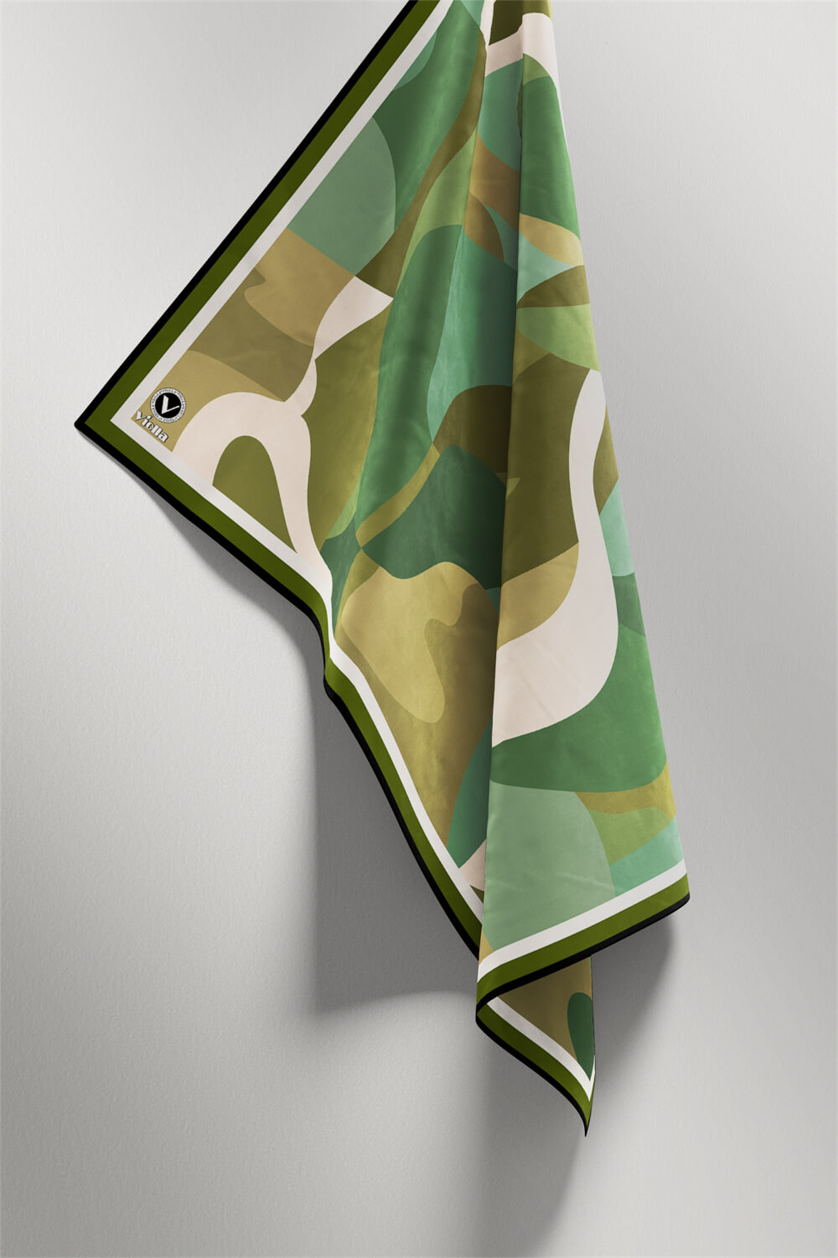 Twill Sulu Boyalı Çiçek Desenli Haki Renkli 90x90 Eşarp (İpek İçermez) Dikim Şekli : El Dikişi