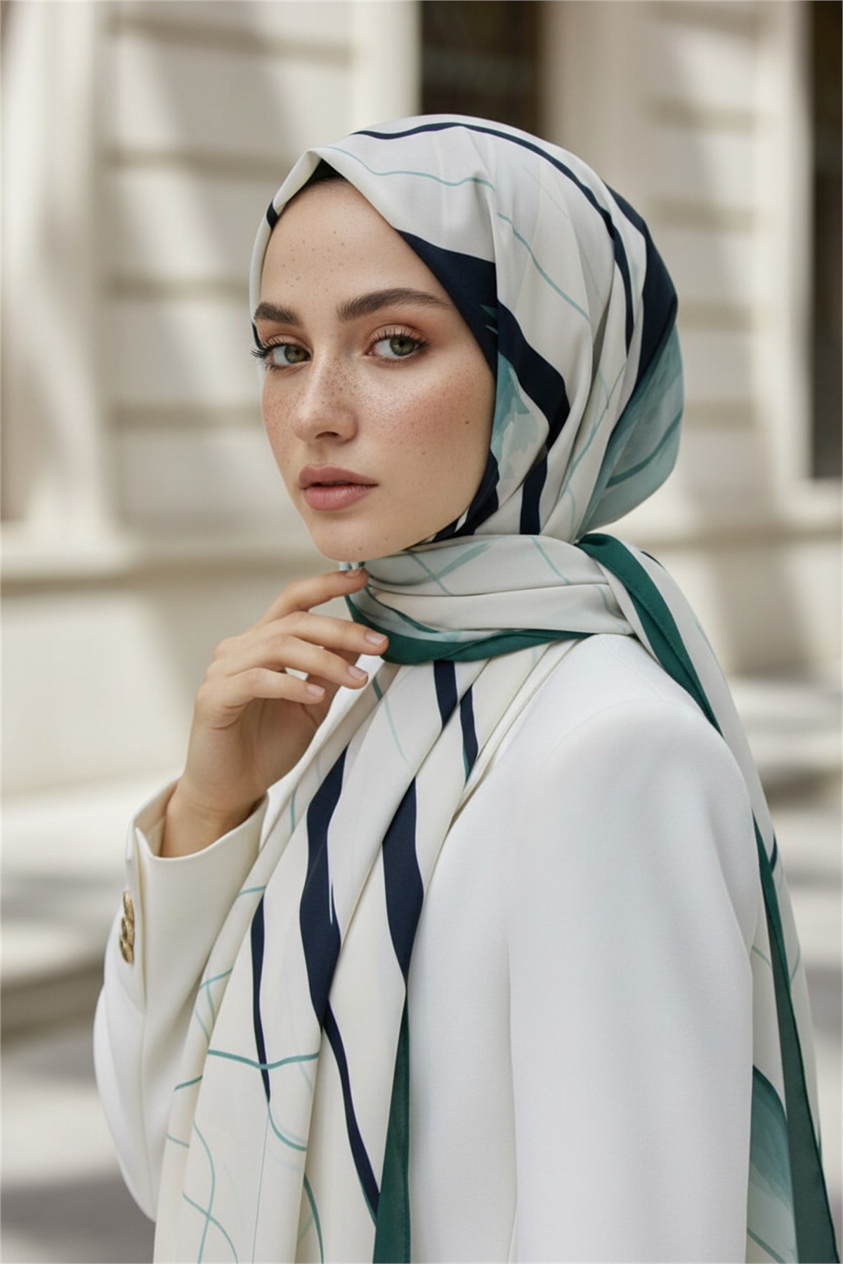 KREP ÇİZGİ DESENLİ PETROL YEŞİLİ RENKLİ 75X195 KIRIŞMAZ ŞAL